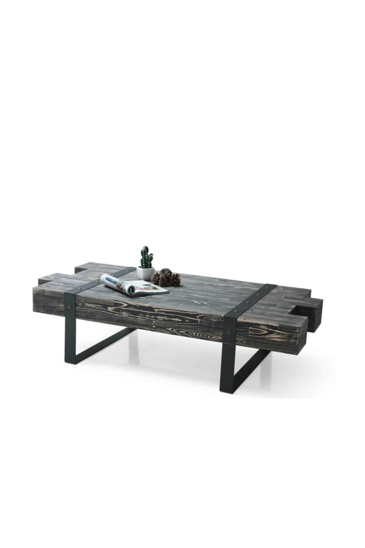 BEKALIVING Puzzle Siyah Ahşap Dikdörtgen Orta Sehpa