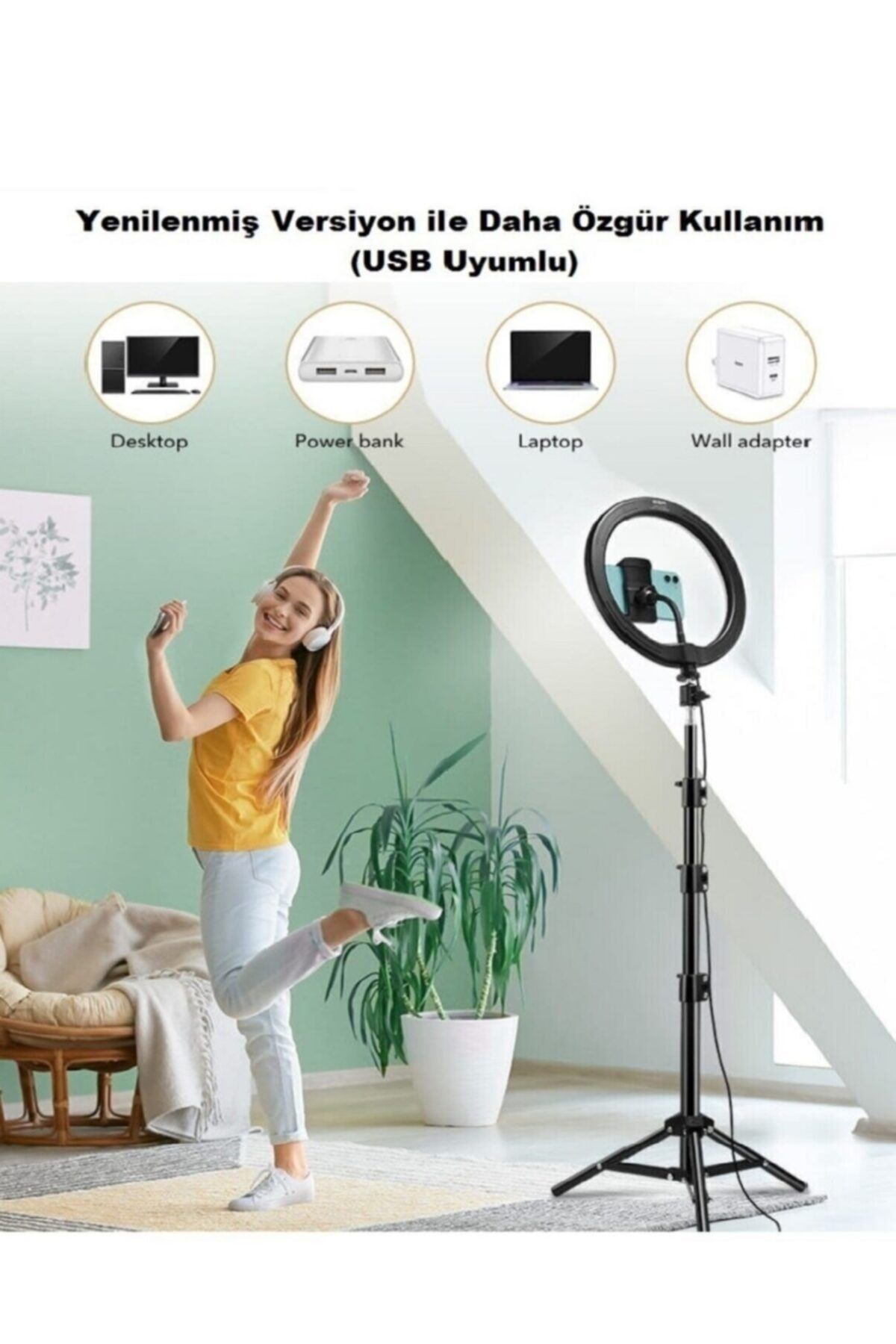 Yussraw Youtuber Tiktok Çekim Tripod Işıklı Telefon Tutucu Makyaj Işığı Ring Light 10 Inç 2.1 M Tripod Yus