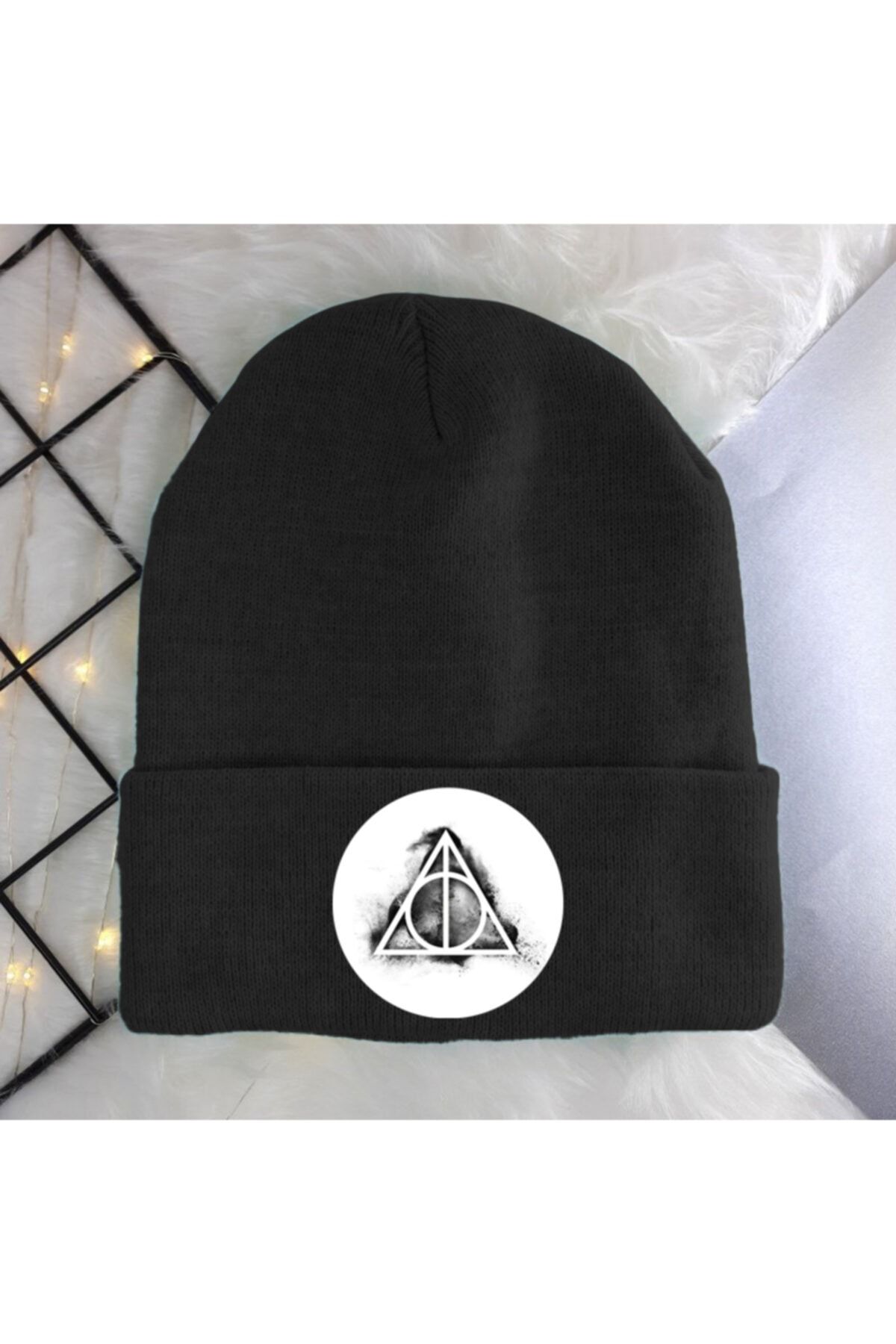 mubay design Unisex Baskılı Harry Potter Deathly Hallow Symbol Siyah Basic Bere
