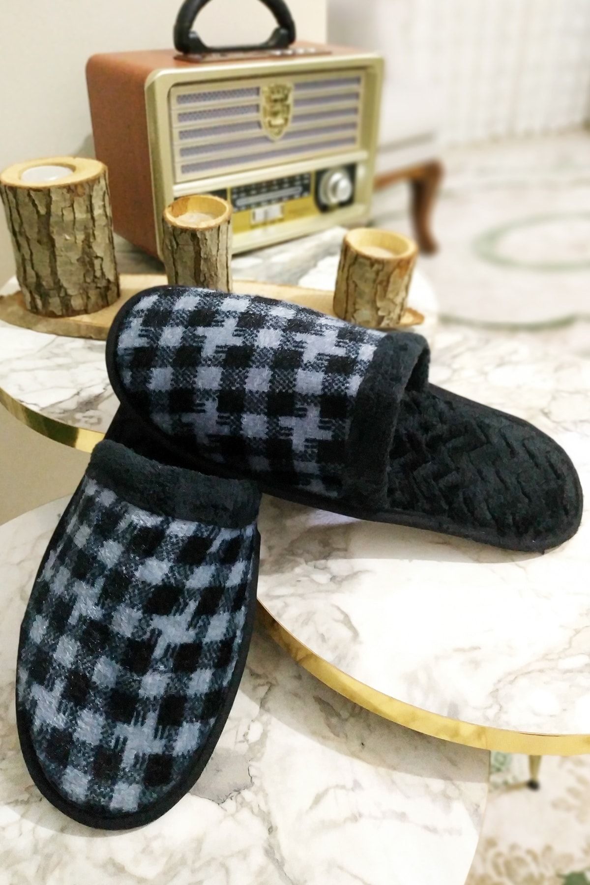 Mens plaid clearance house slippers