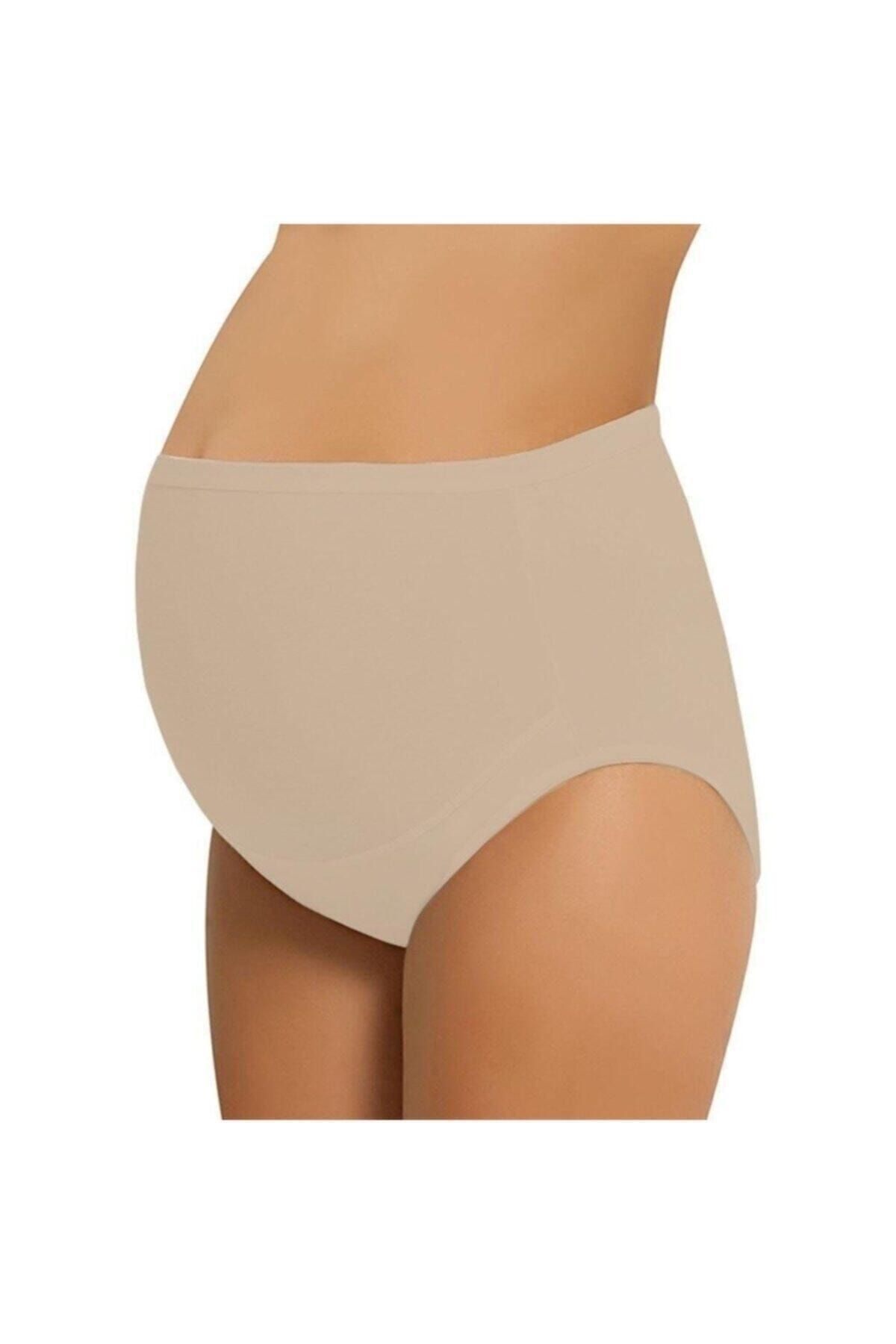 EliteWomans Kadın Bej 3'lü Paket Pamuklu Hamile Külodu