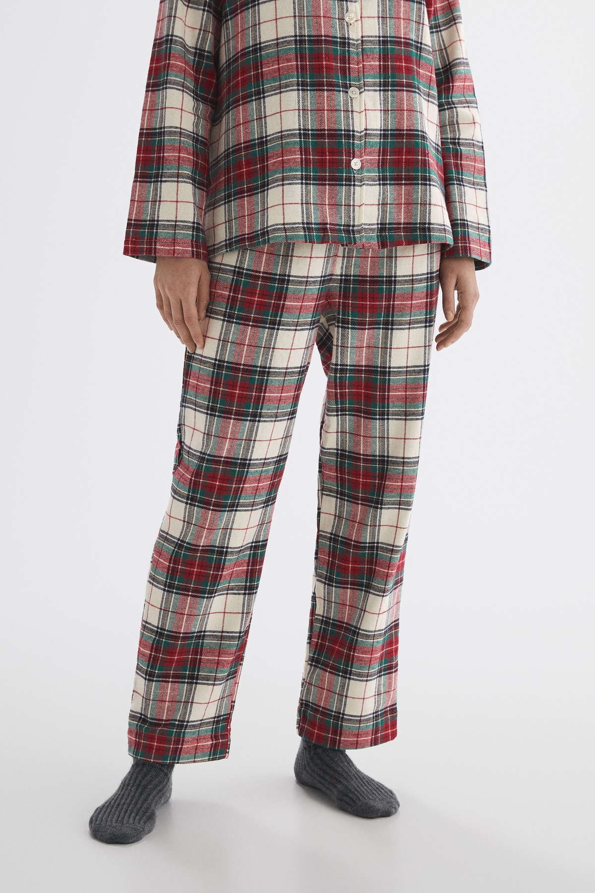 Oysho %100 Pamuklu Kareli Extra Warm Uzun Pantolon