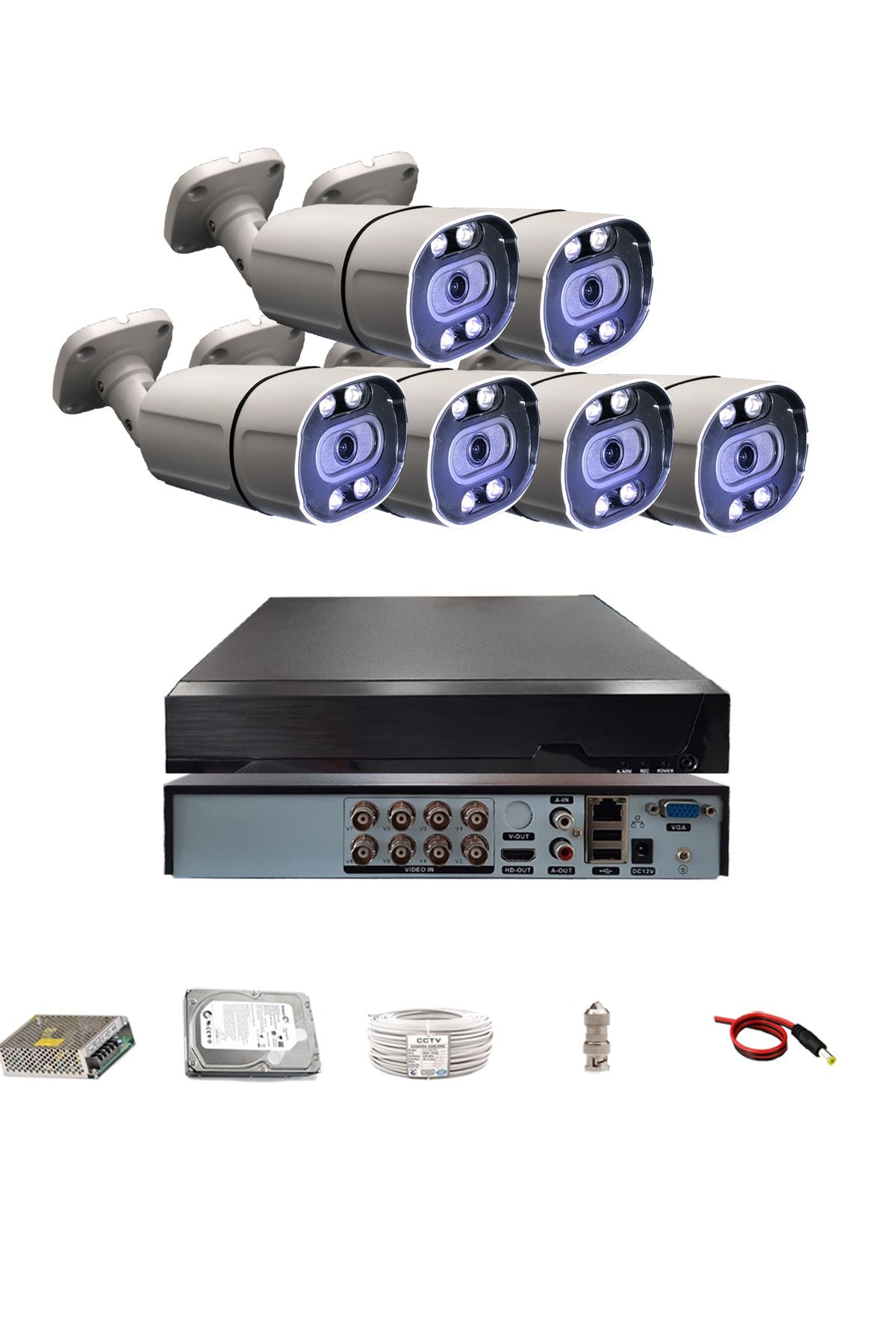 qromax Pro 4004w 6 'lı 5 Mp Sony Lens 1080p Gecesi Renkli 4 Warm Led Güvenlik Kamerası Seti
