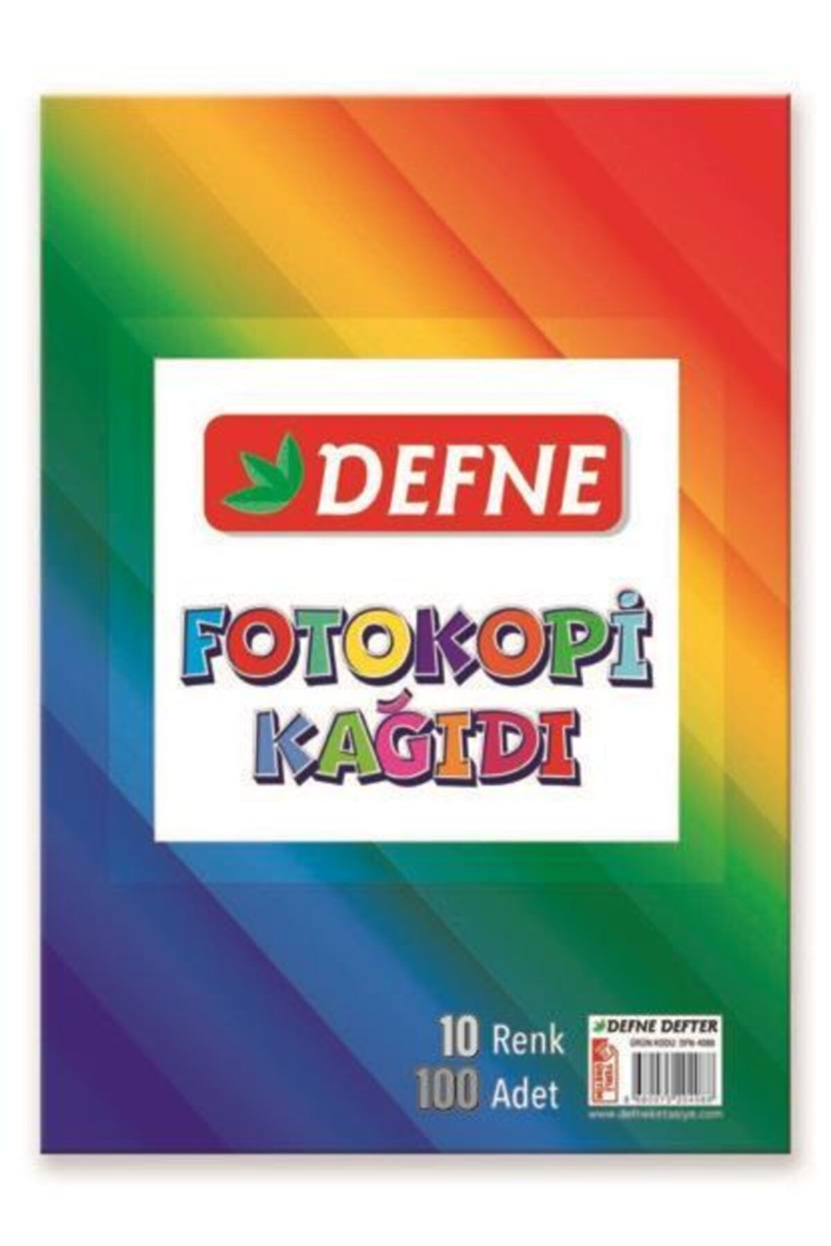 Defne Renkli Fotokopi Kağıdı 10 Renk 100 Lü