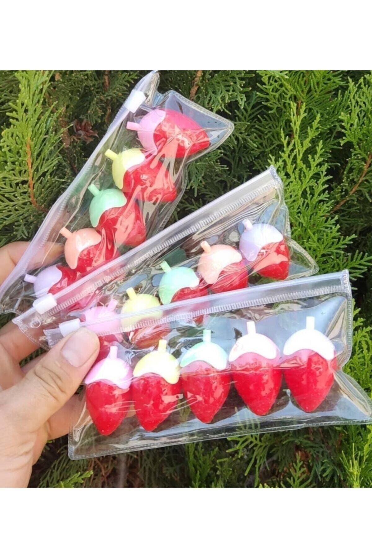 HabuShop Kırmızı Çilek 5li Pastel Renk Fosforlu Kalem Seti