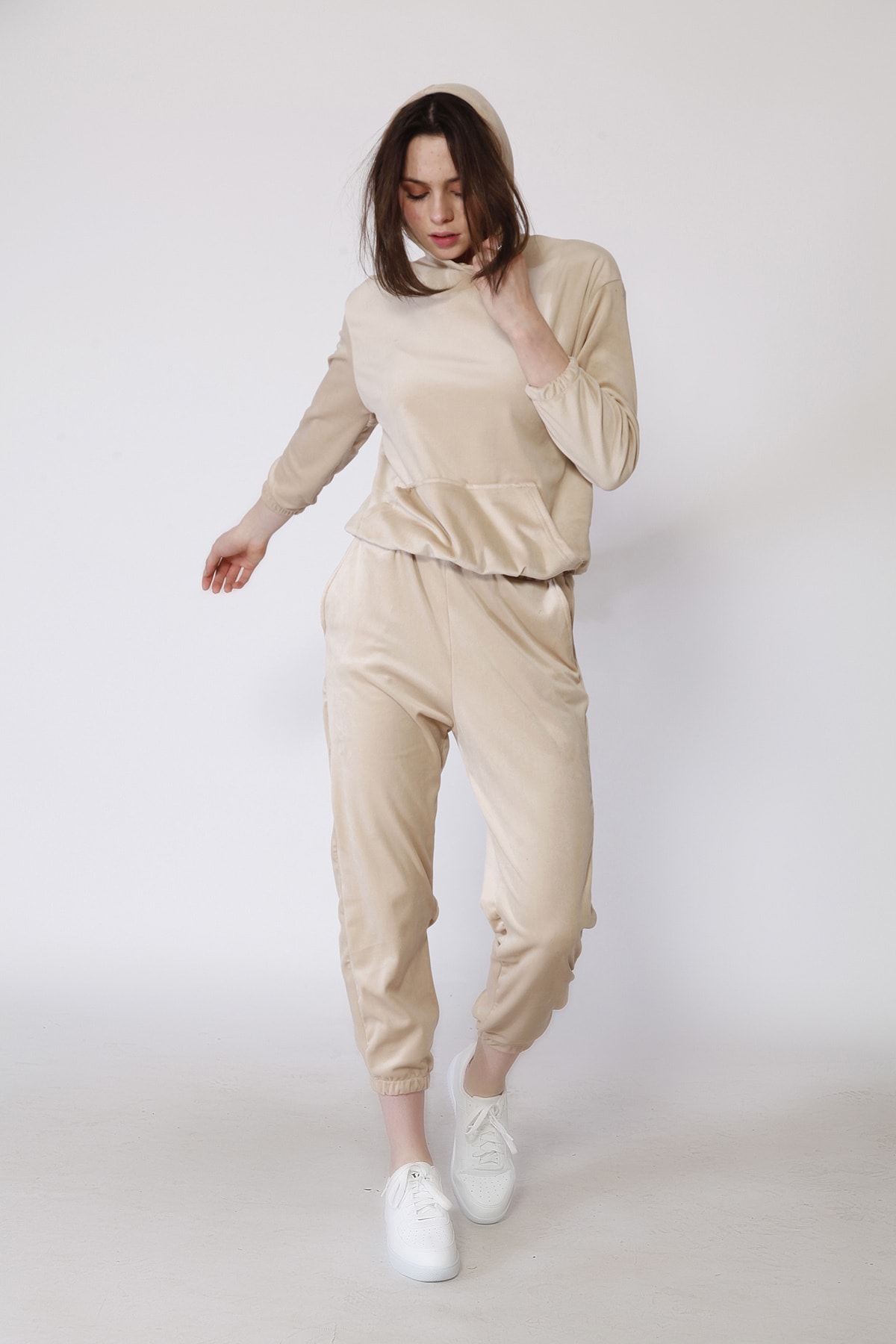 Meenew Kadın Kadife Kapüşonlu Eşofman Takımı