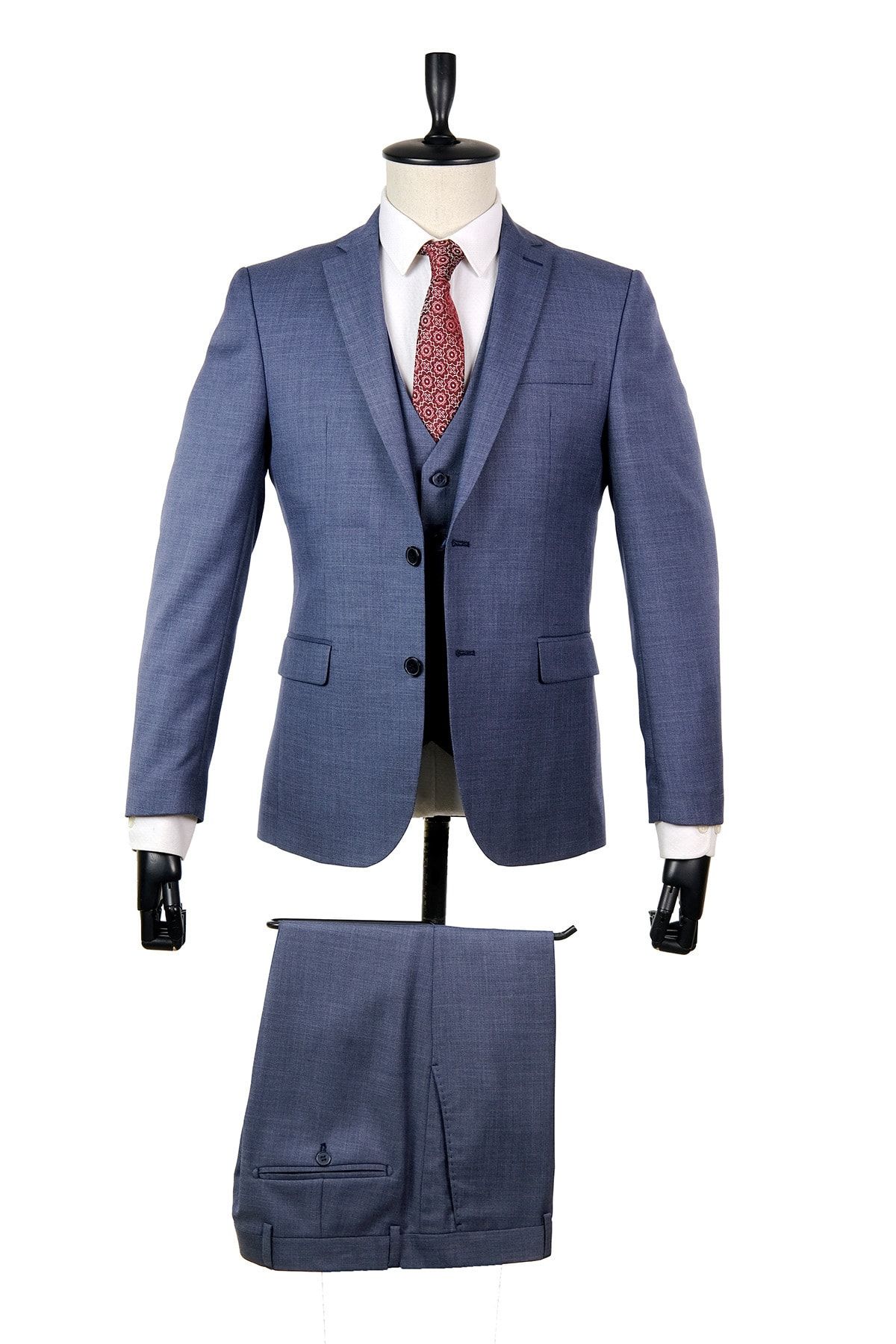 İmza Lacivert Filafil Desen Slim Fit Mono Yaka Takım
