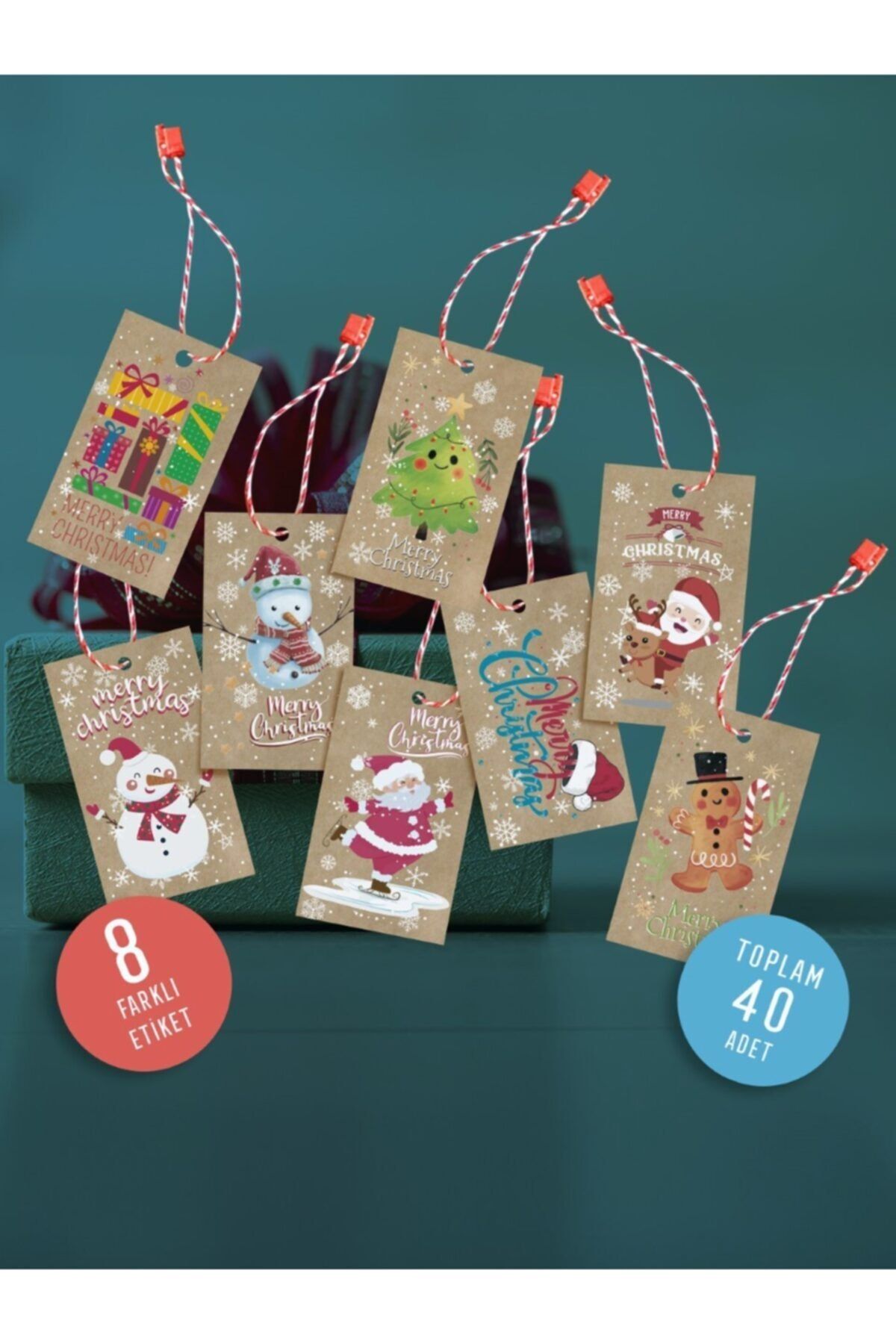colortouch Kraft Etiket , Yılbaşı Hediye Paketi Etiketi 40 Adet 5 X 8,5 Cm , 40 Adet Kilitli Ip