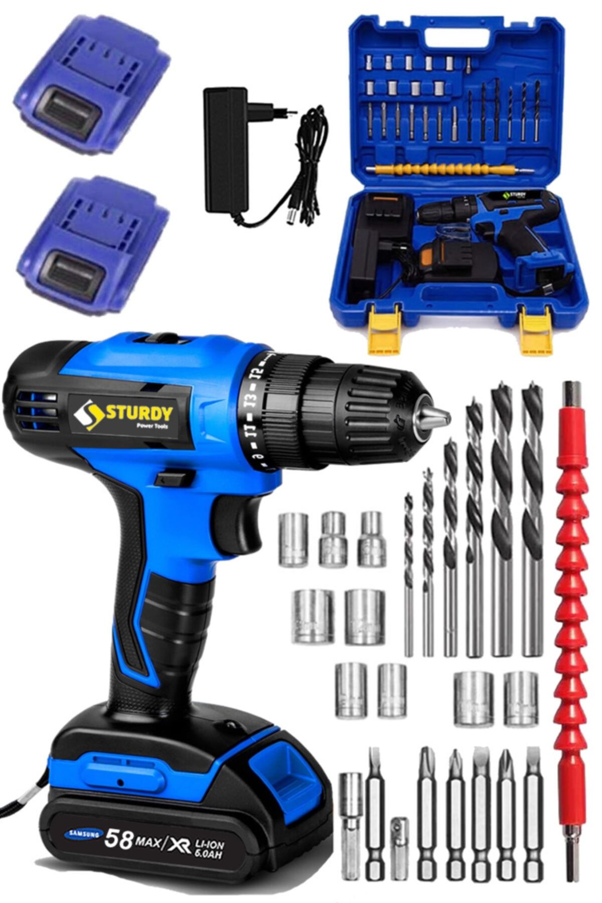 Sturdy Power Tools Japon Technology 58v 8ah Lıon K -x Seri Çift Akülü Vidalama Metal Şanzuman Darbeli 27 Parça Uç Setli