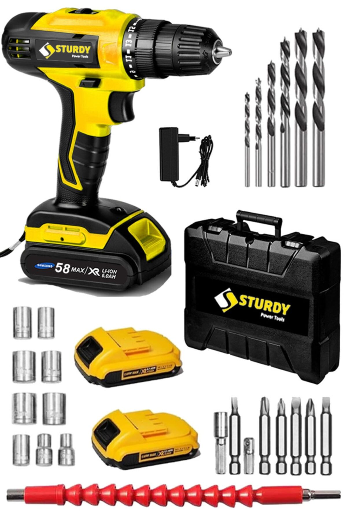 Sturdy Power Tools Japon Technology 58v 8ah Lıon Hun-x Seri Çift Akülü Vidalama Metal Şanzu Darbeli 27 Parça Uç Setli
