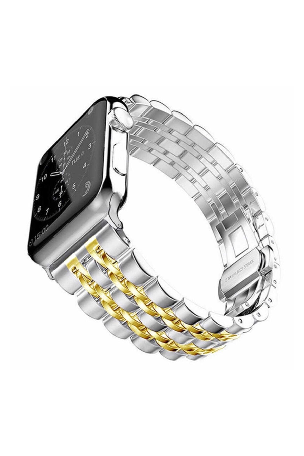 Nettech Metal Klipsli Kordon Apple Watch Seri 42/44 Mm Uyumlu  Kol Kordon - Gold