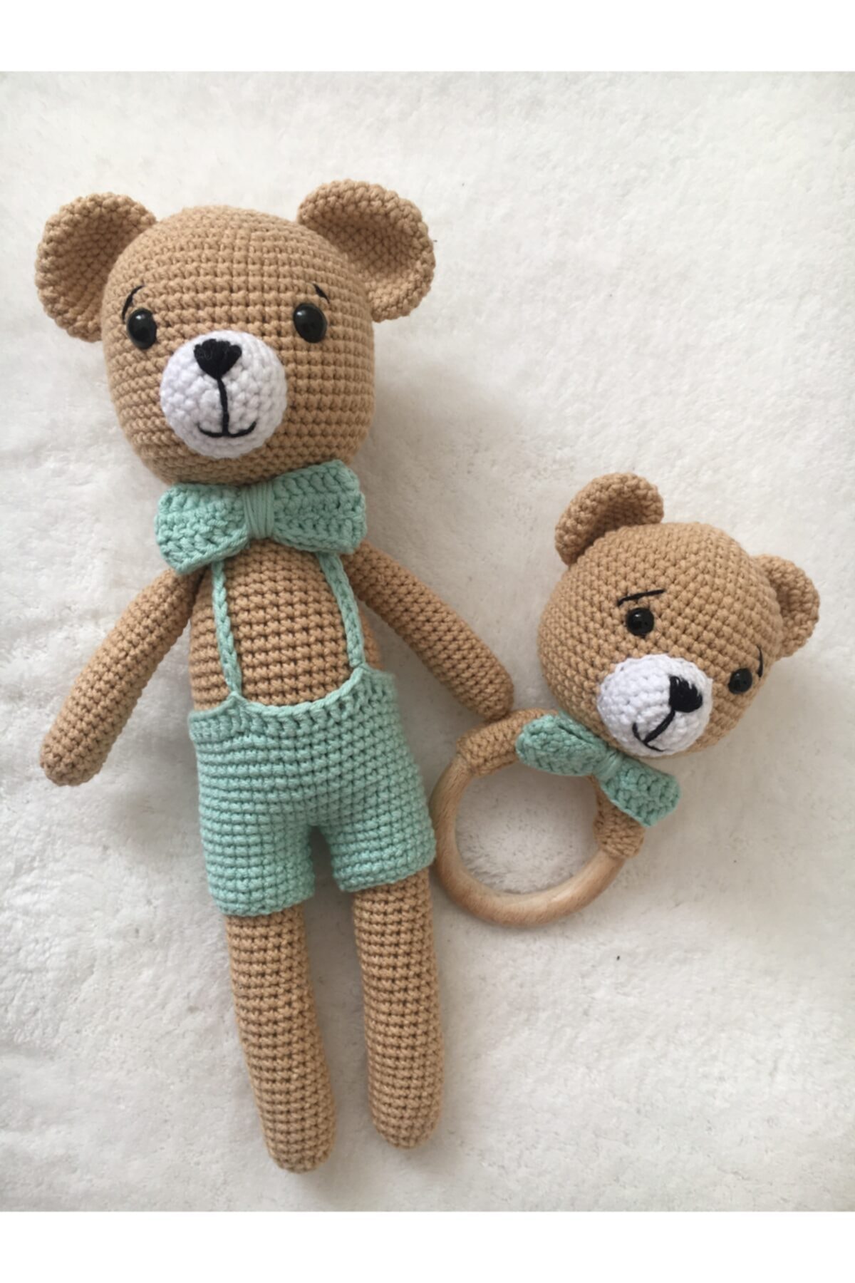 USTAHOBİEVİ Yeşil Amigurumi Bizim Ayıcık Set Organik Oyuncak