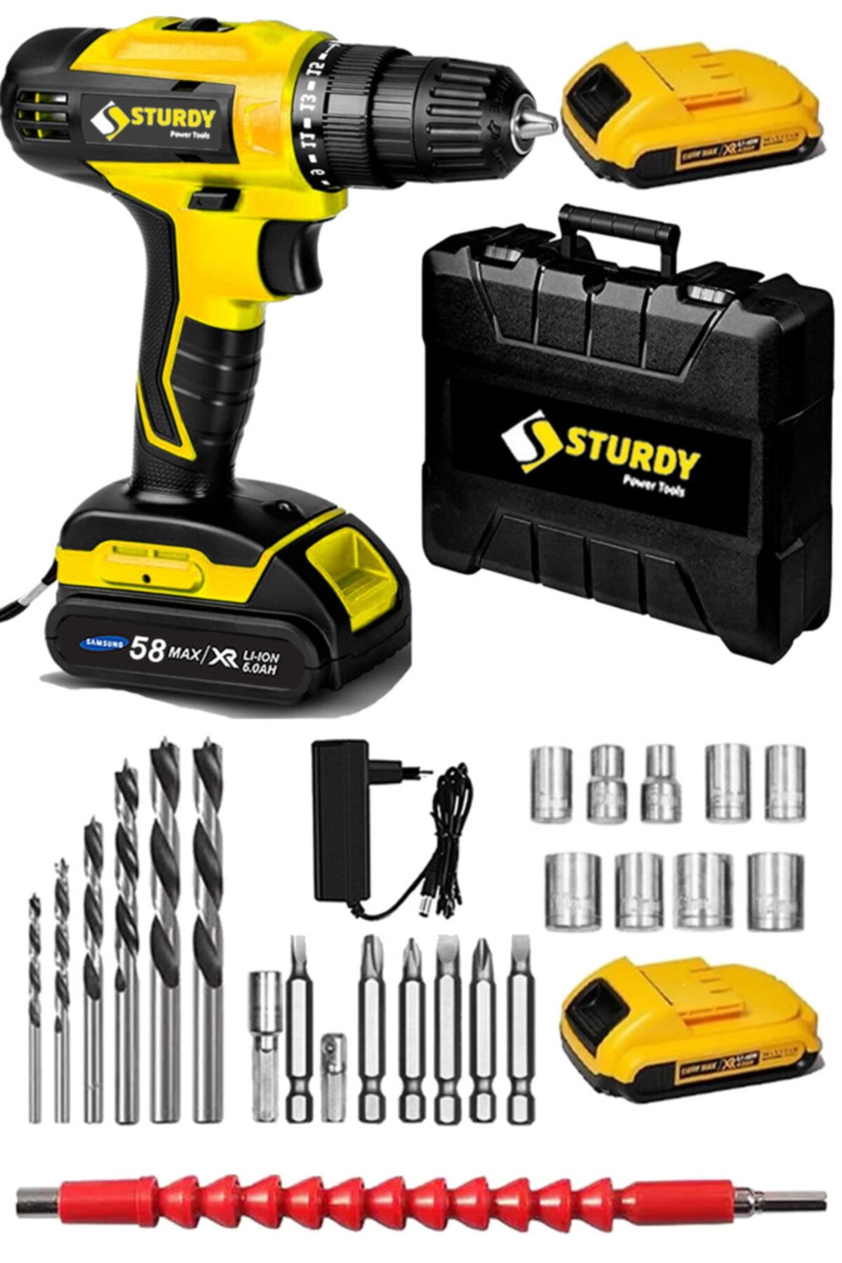 Sturdy Japon Professıonel Tools 58v8ah Chemie Seri Metal Şanzuman Şarjlı Çift Akülü Vidalama 27prç Uç Setli