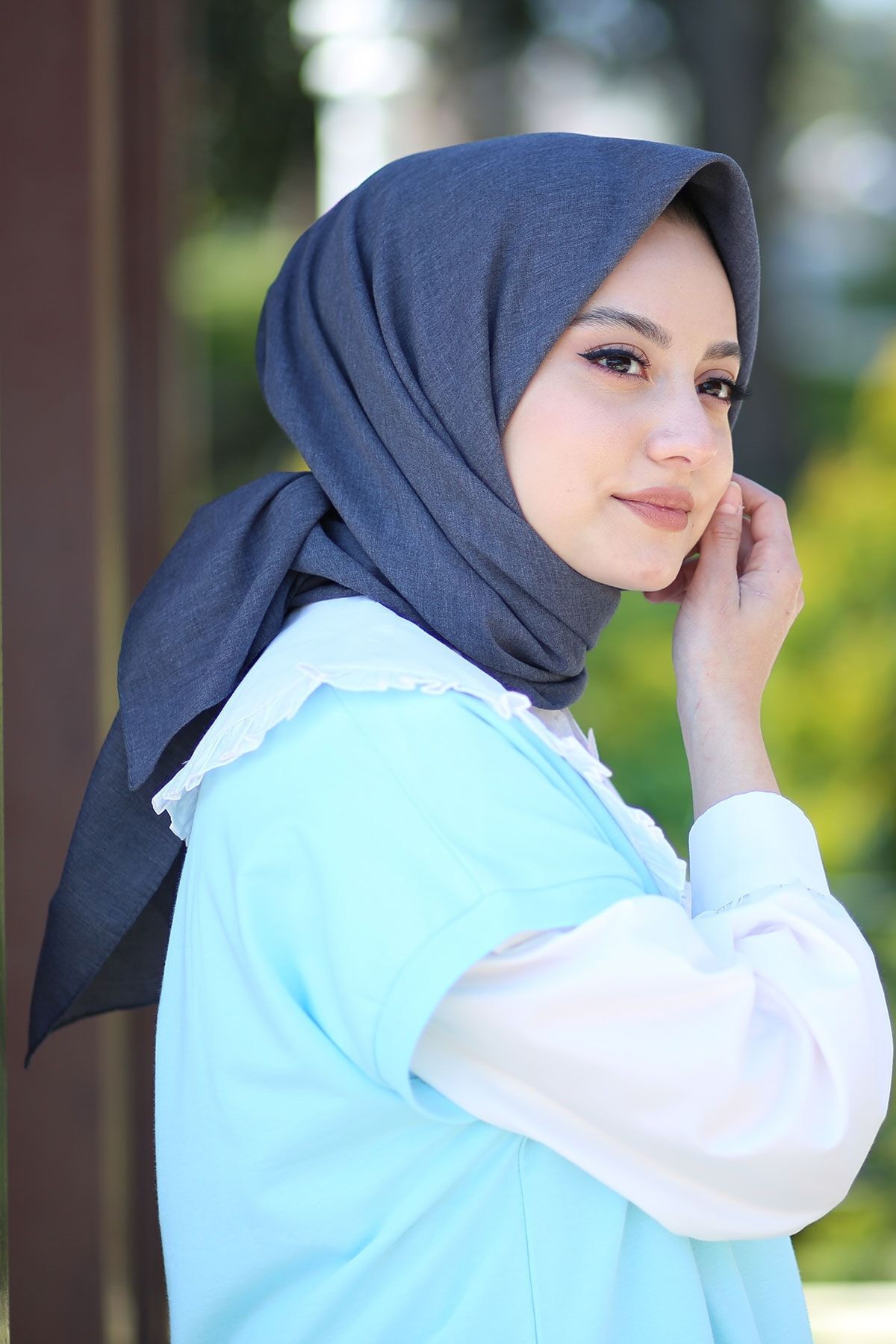AFVENTE Kadın Kot Mavi Cotton Pamuk Eşarp Ck02