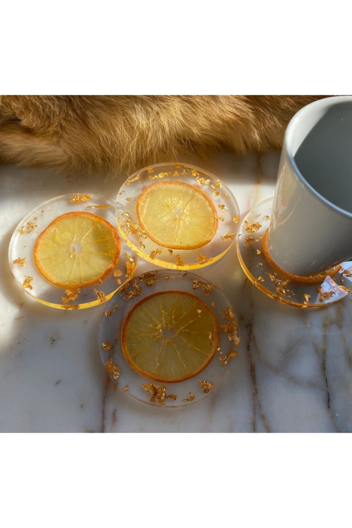 helenimo handcraft Epoksi Kurutulmuş Portakal Bardak Altlığı 4lü