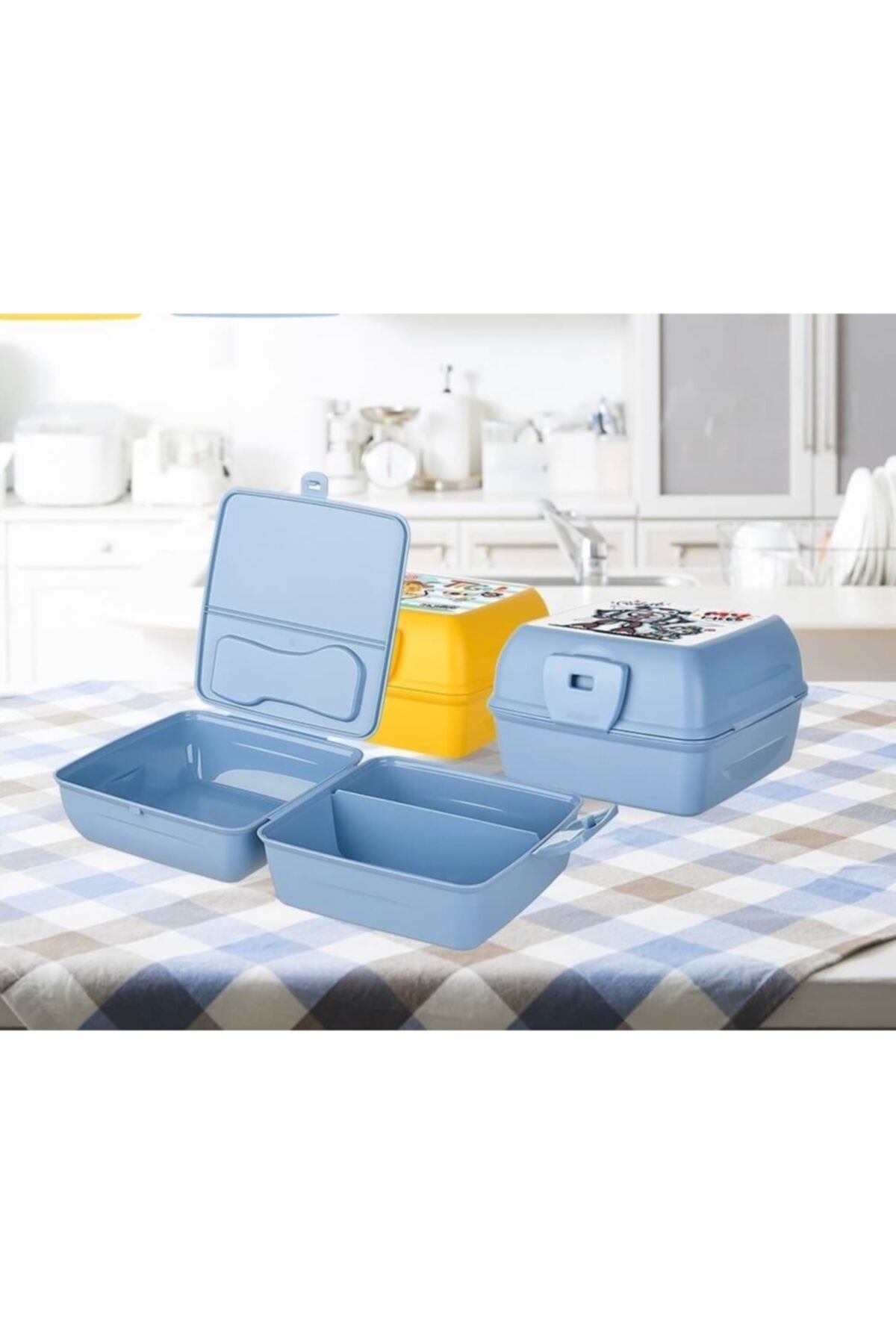 KAYAMU Luna 3 Bölmeli Çatal Bıçaklı Beslenme Kabı - Diyet Kabı - Çatal Kaşıklı