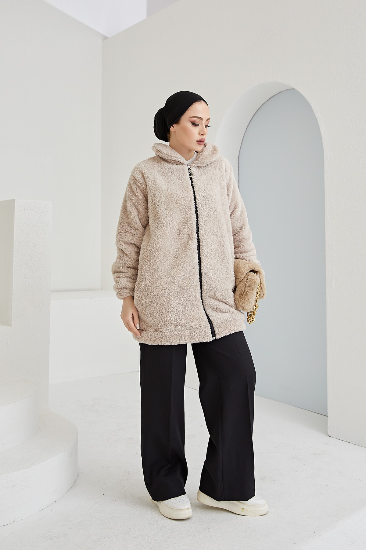 YEK CLOTHİNG Bej Peluş Polar