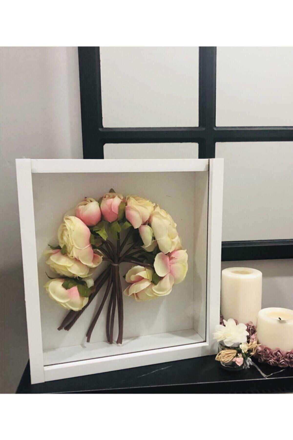 hediyekolisi Beyaz 30x30 Cm Camlı Gelin Çiçeği Vs. Çerçeve
