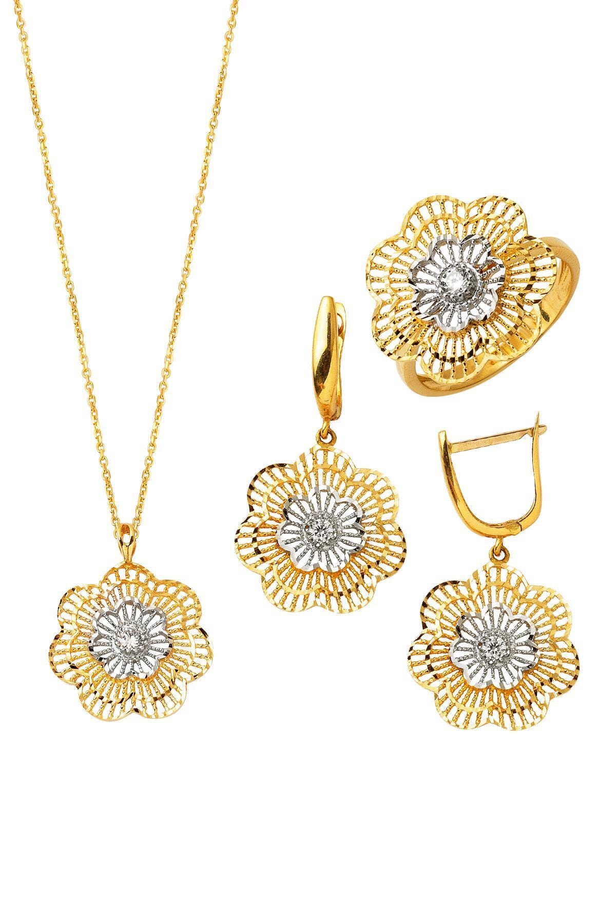 Label Sevgi Çiçeği 3'lü Altın Takı Seti