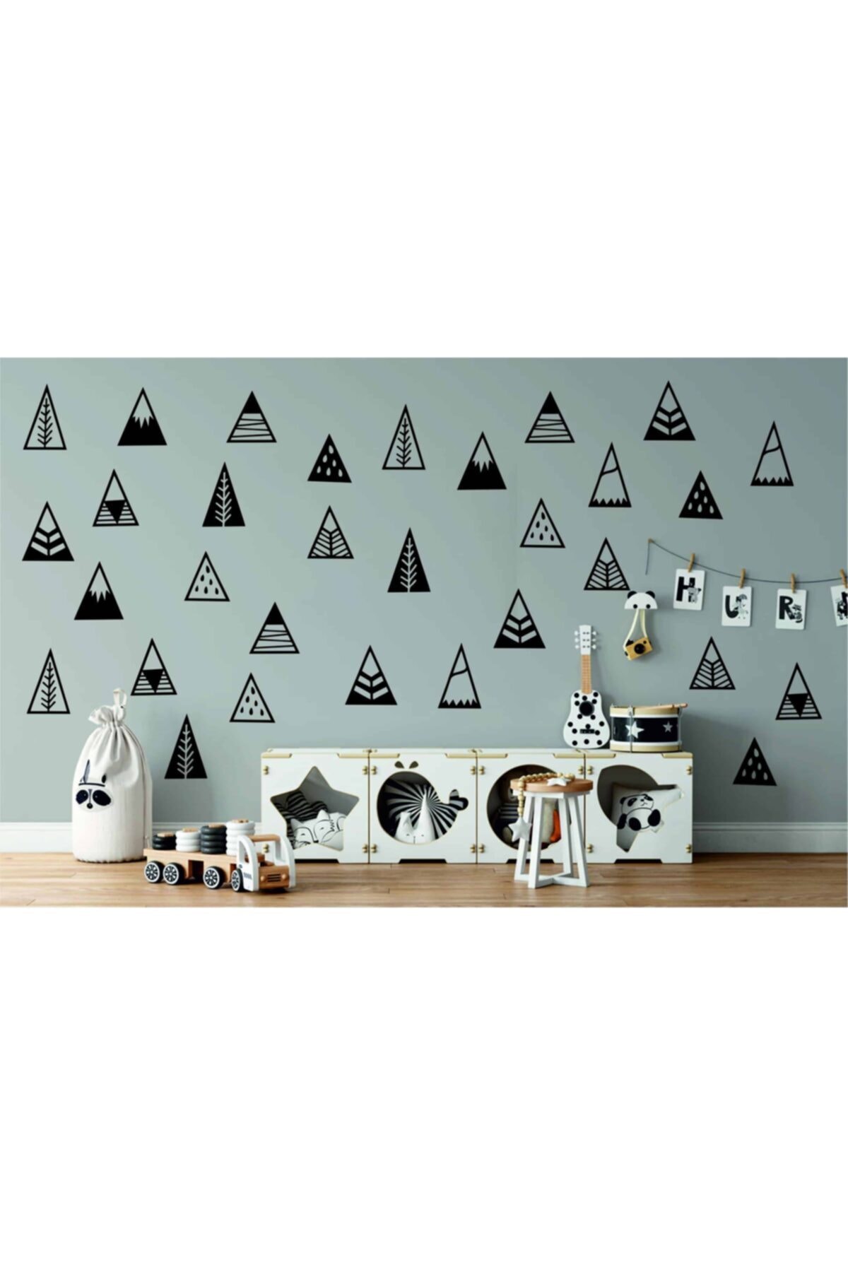 Gkevim Çocuk Odası Siyah Iskandinav Dağları Üçgen Sticker