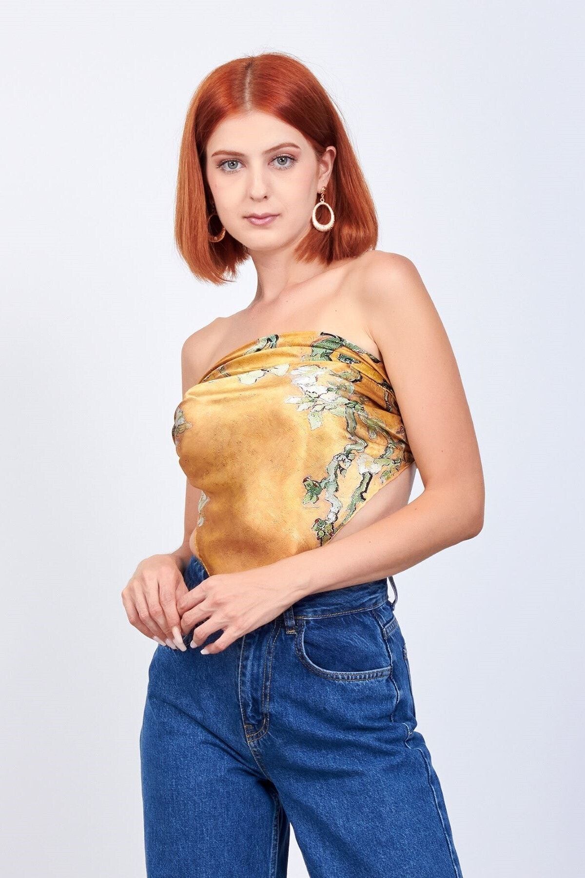 Nomads Felt %100 Ipek Sarı Kare Fular Van Gogh Almond Blossoms 90 Cm