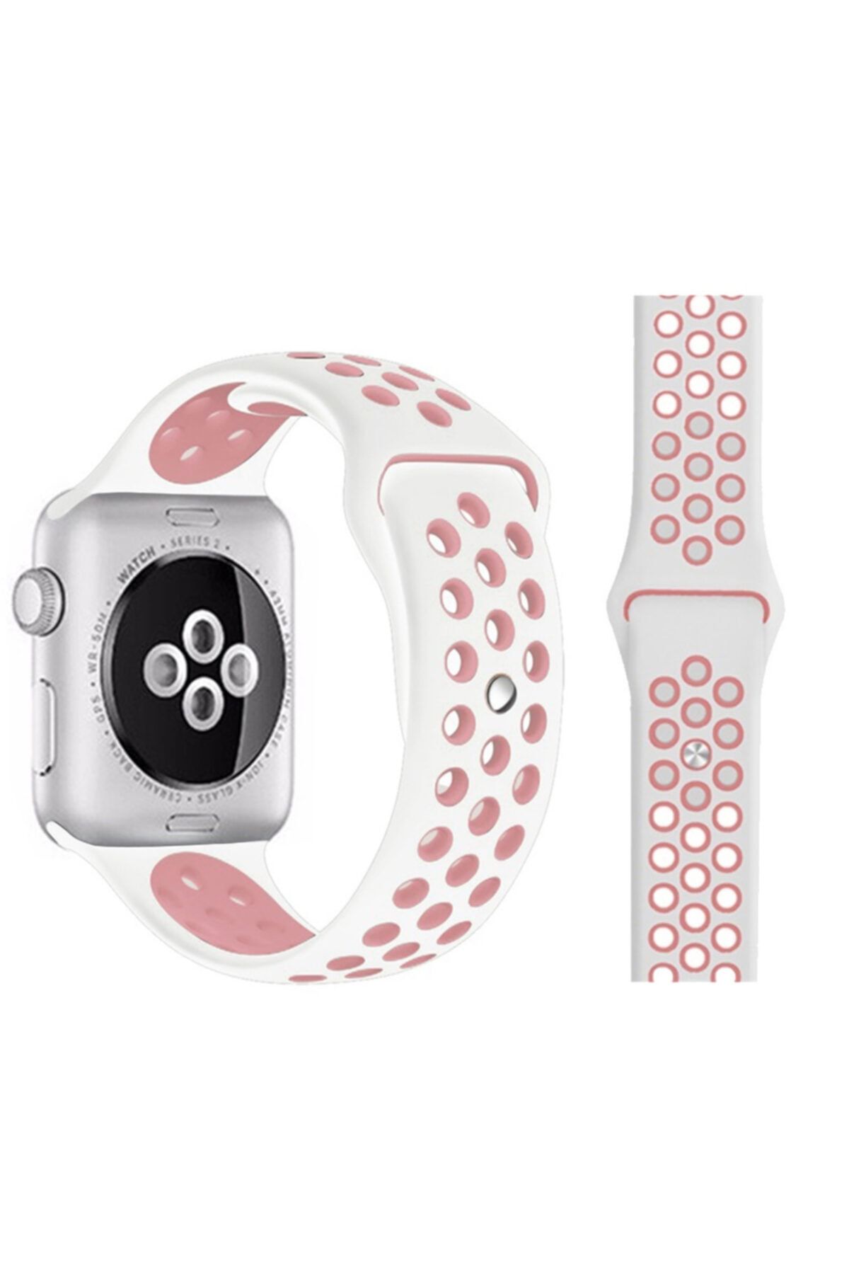 MADEPAZAR Watch Beyaz-pembe Nike Kordon 42-44 Mm Esnek Silikon Delikli Şık Tasarım