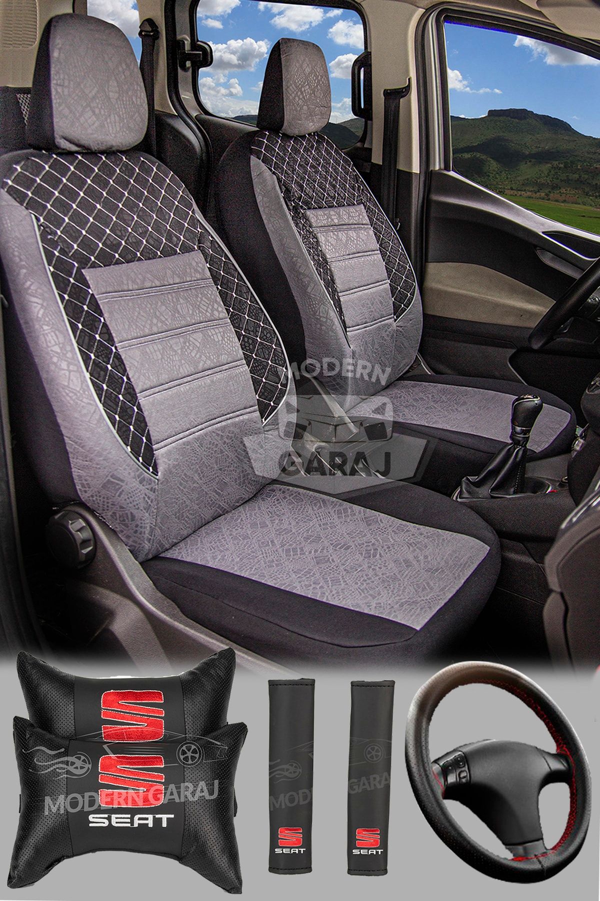 Modern Garaj Seat Gofrajlı Oto Koltuk Logolu Kılıfı Seti