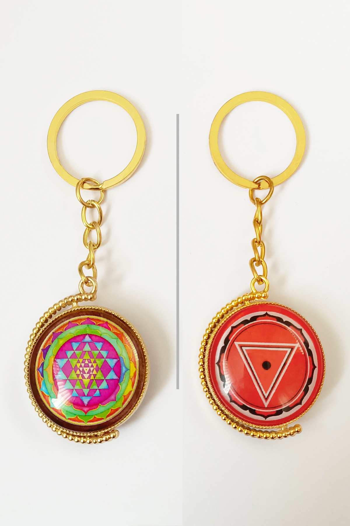 Sihirli Titreşimler Sri Yantra Ve Kali Aşk Yantra Çift Taraflı Anahtarlık Aşk, Şans, Bolluk Bereket, Doğurganlık