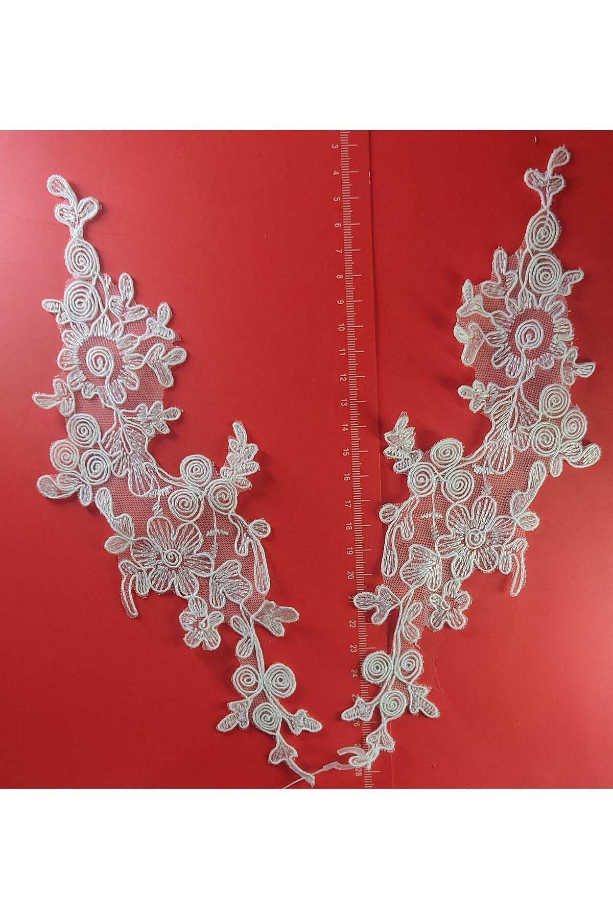 DUAYEN Fransız Güpür Dantel Kordineli Aplik Gönül Desen 1 Çift