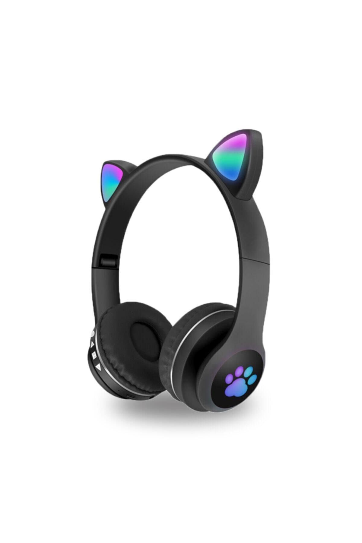 firststore Kedi Kulak Led Işıklı Kablosuz Bluetooth Mikronlu Hafıza Kartı Girişli Kulaklık