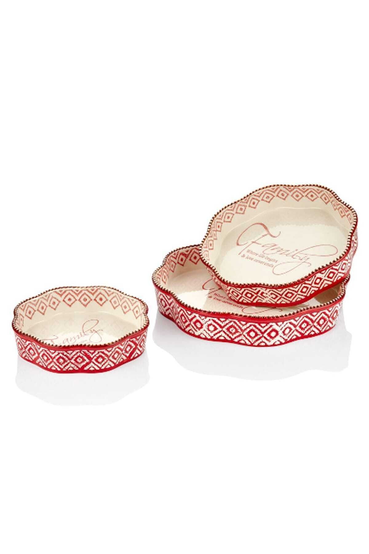 Cemile 1sdk-16426-k Kırmızı 3'lü Köşeli Yuvarlak Fırın Kabı 20x25x30 Cm
