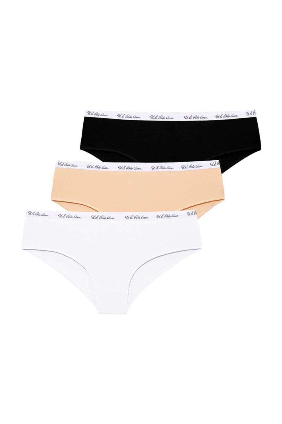 U.S. Polo Assn. Kadın Siyah - Beyaz - Ten 3 Lü Slip