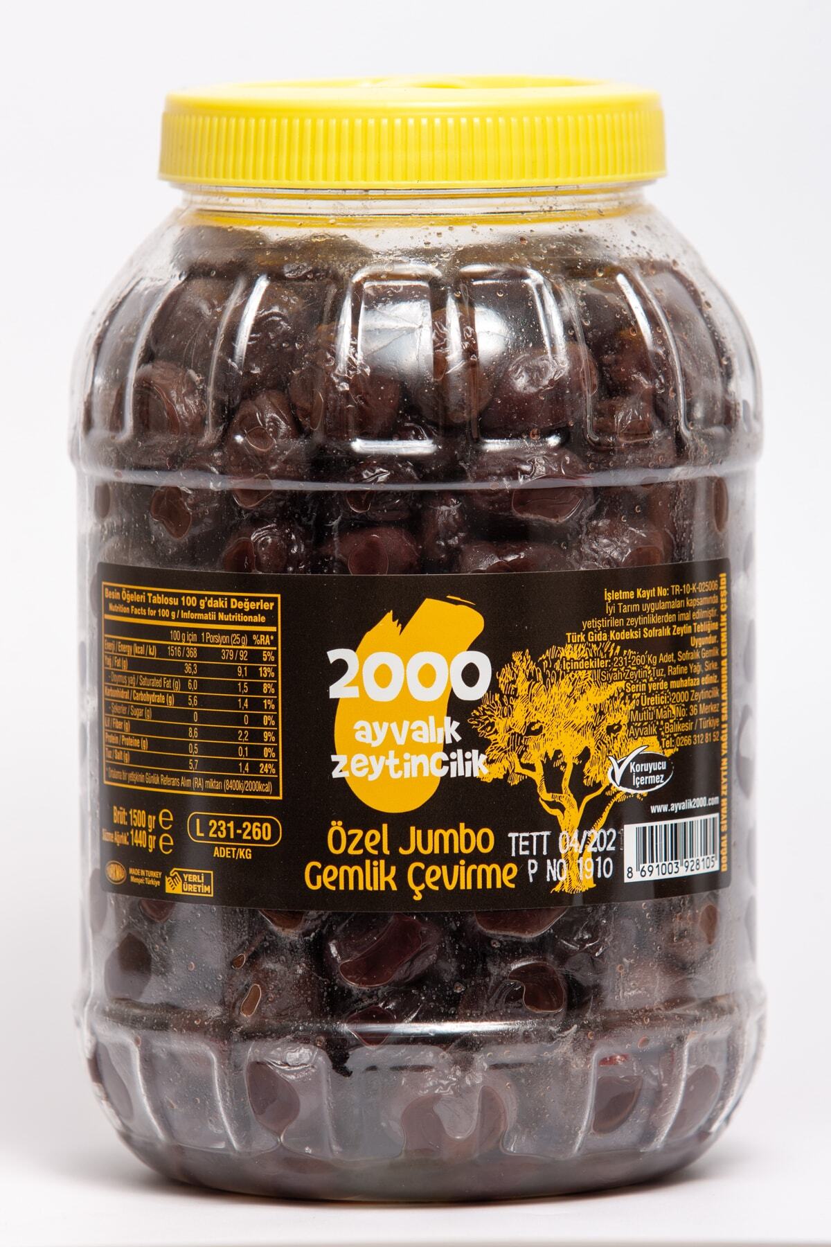 2000 AYVALIK ZEYTİNCİLİK Özel Jumbo Gemlik Çevirme 1440 Gr (l-231-260 Kg/ad)