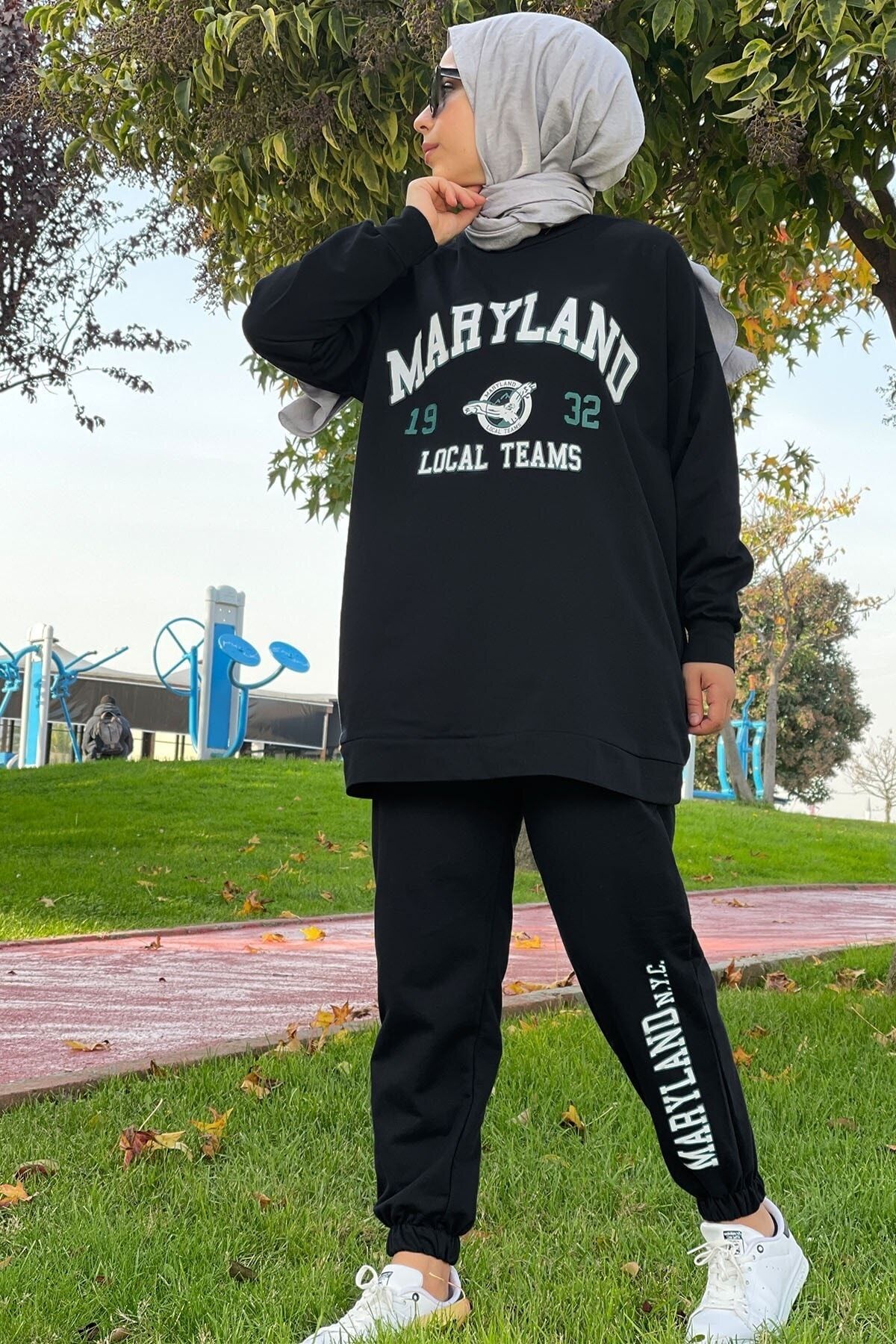 InStyle Maryland Baskılı Paçası Lastikli Ikili Takım - Siyah