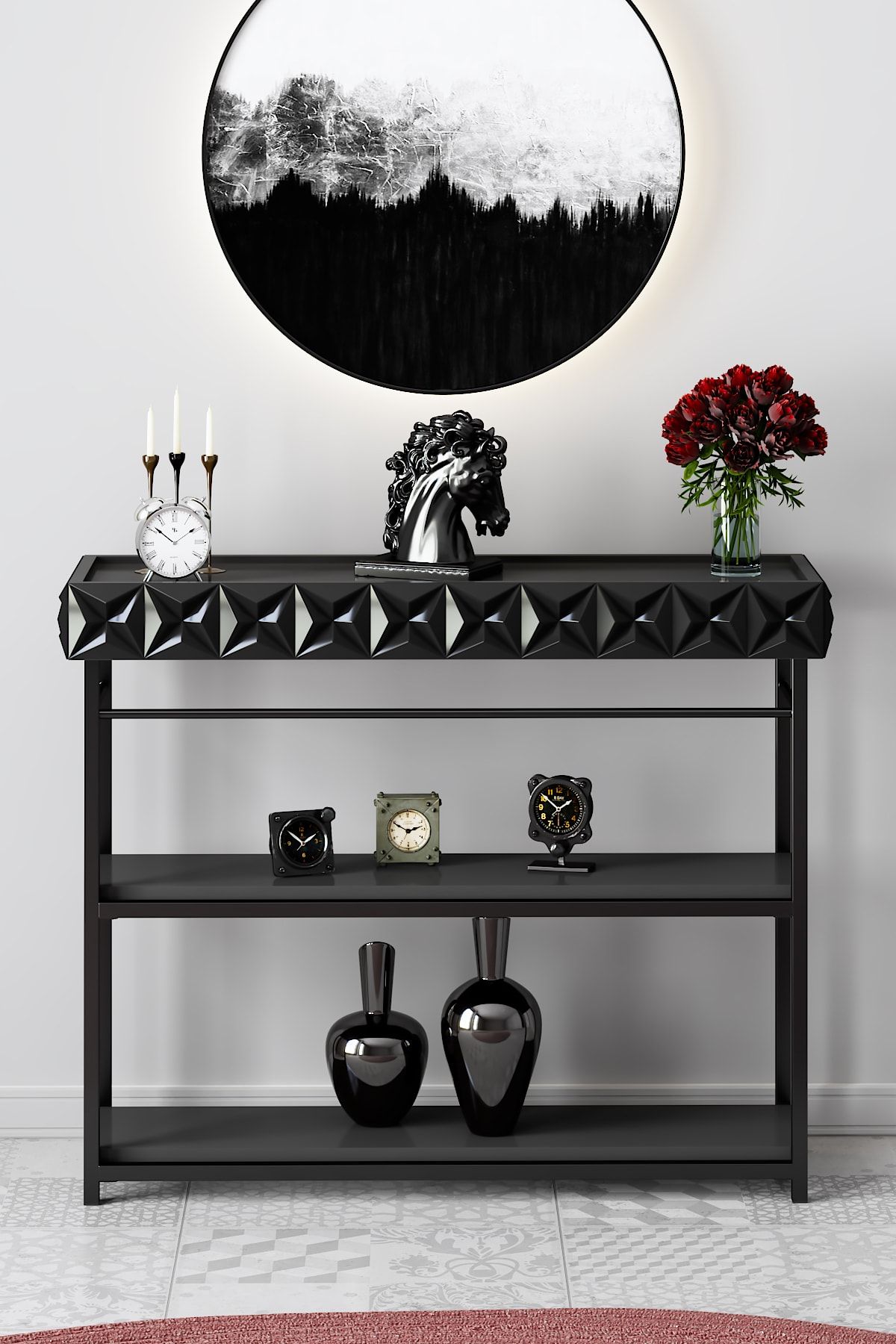 Modatte - Zümrüt Dresuar 102cm Motif Uygulamalı Modern Konsol - Tymd186