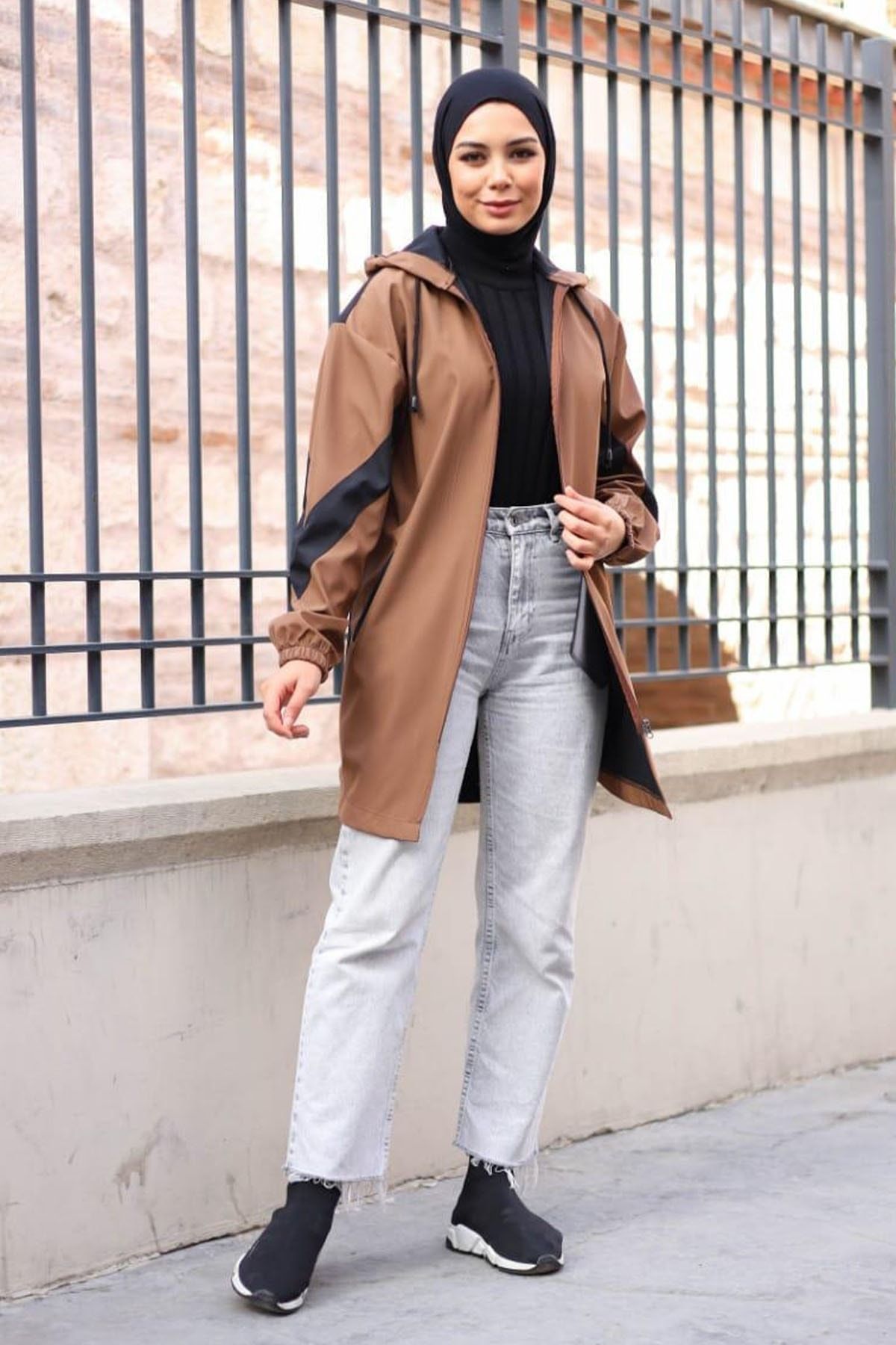 InStyle Kolu Şerit Çift Renk Trenç - Taba \\ Siyah