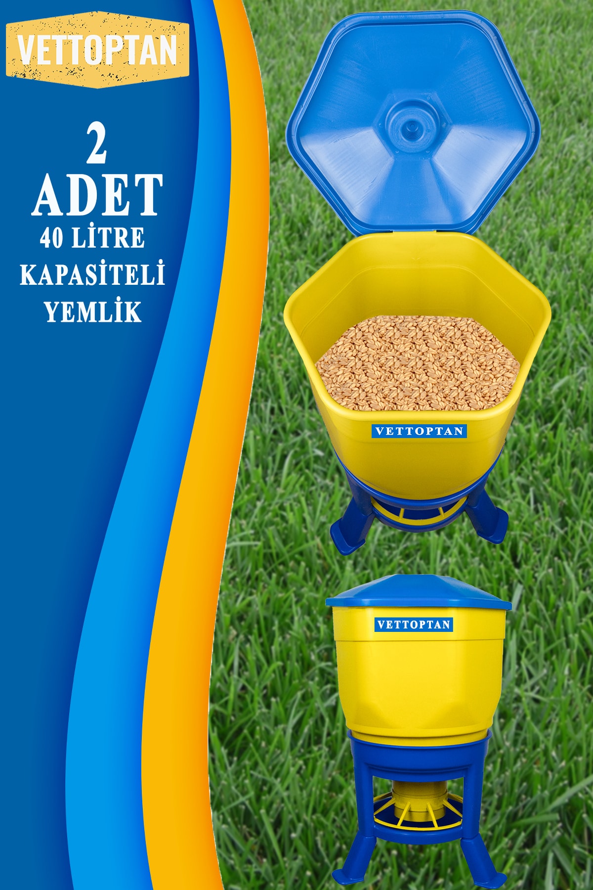 vettoptan 2 Adet Yemlik Tavuk Yemliği 40 Litre Kapasite Civciv Güvercin Süs Tavuğu Brahma Zibrit Tavuz Kuşu