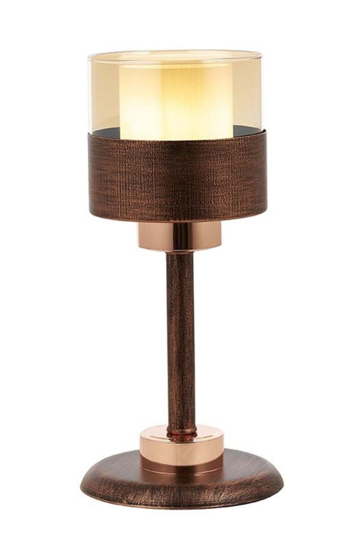 TrendyCozy Eskitme Kaplama Masa Lambası E27 Metal Cam 35cm