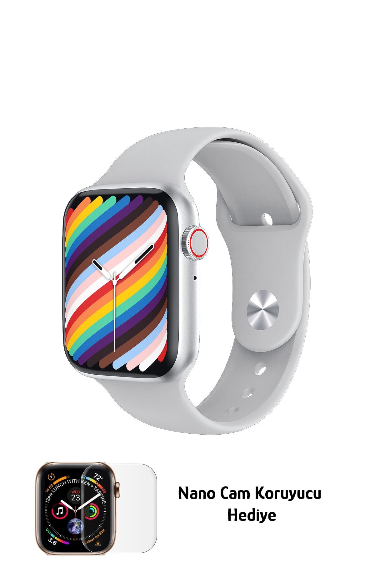 Black Dice Iphone ve Android Uyumlu Watch 7 Plus Son Nesil Gümüş Yan Düğme İleri Geri ve Yakınlaştırma Aktif