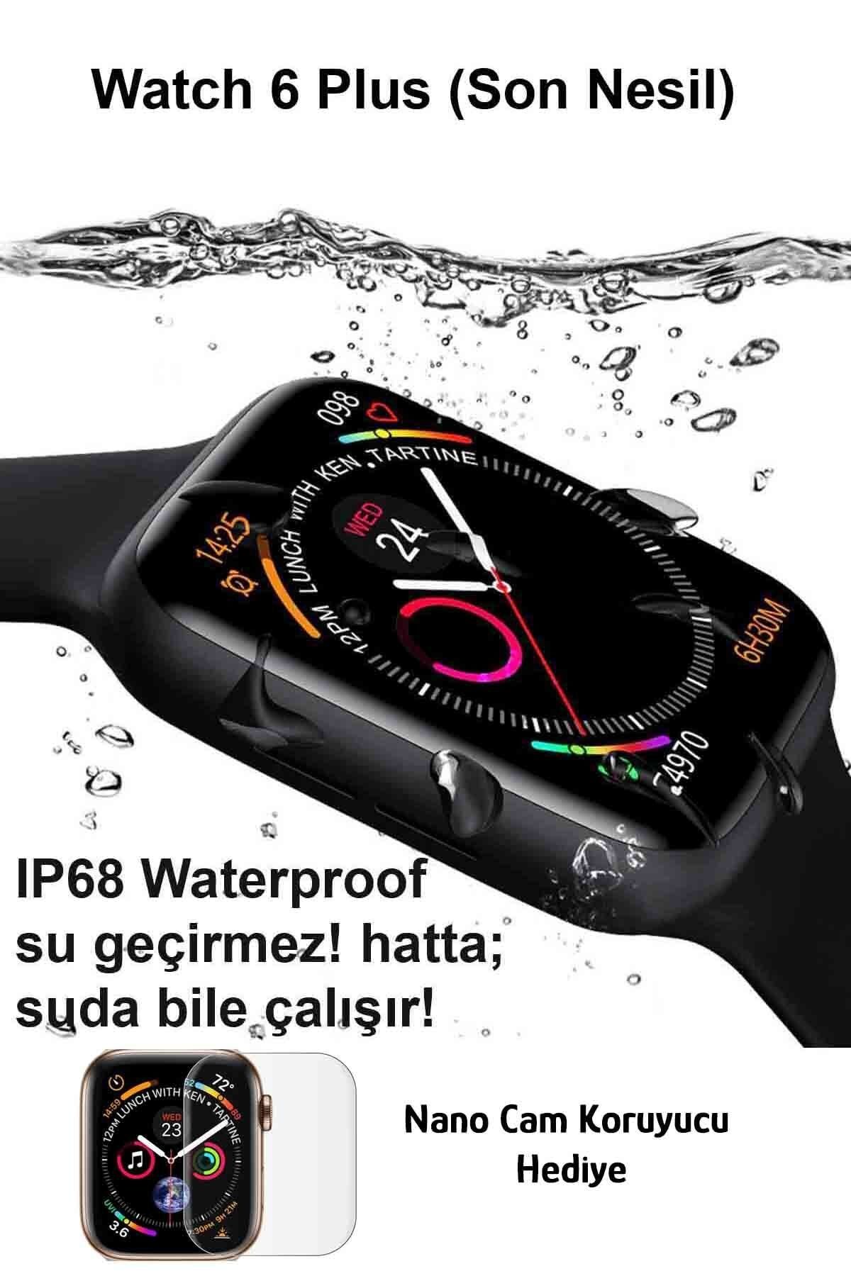 Black Dice Iphone Ve Android Uyumlu Watch 6 Plus Son Nesil Siyah Yan Düğme Ileri Geri Ve Yakınlaştırma Aktif