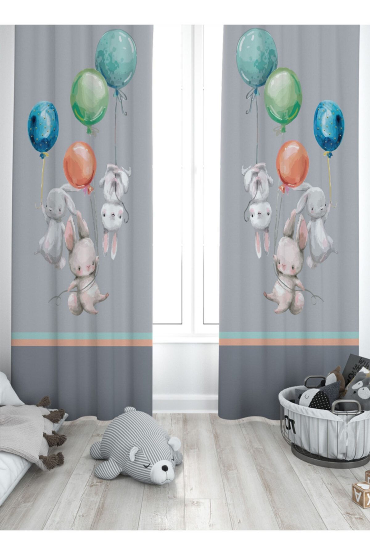Ziu Kids Süet Dokulu Desenli Çocuk Odası Dekoratif Perde 5437
