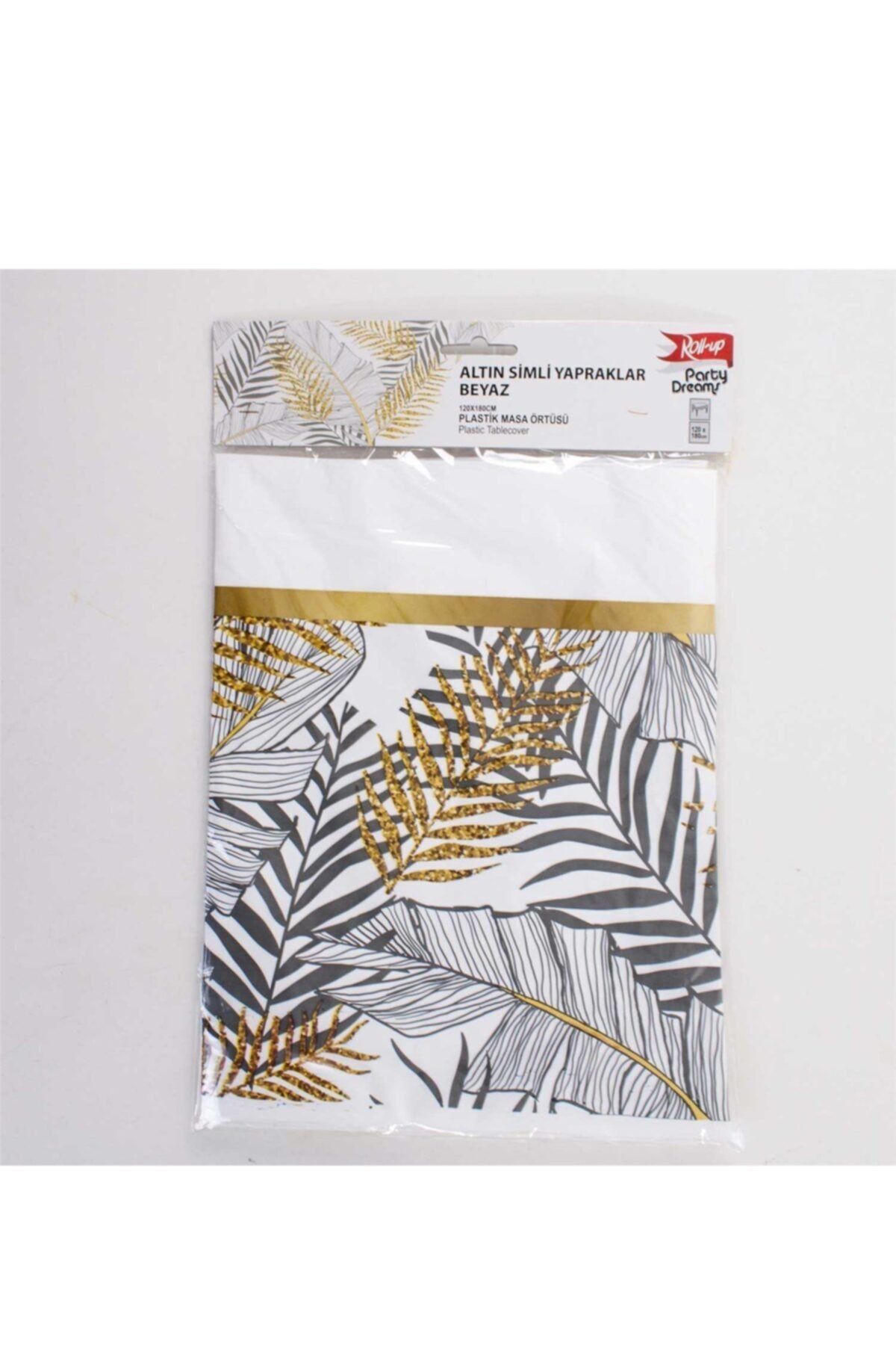 LUX SHOP Parti Malzemeleri Plastik Masa Örtüsü Altın Simli Yapraklar 120x180 Cm