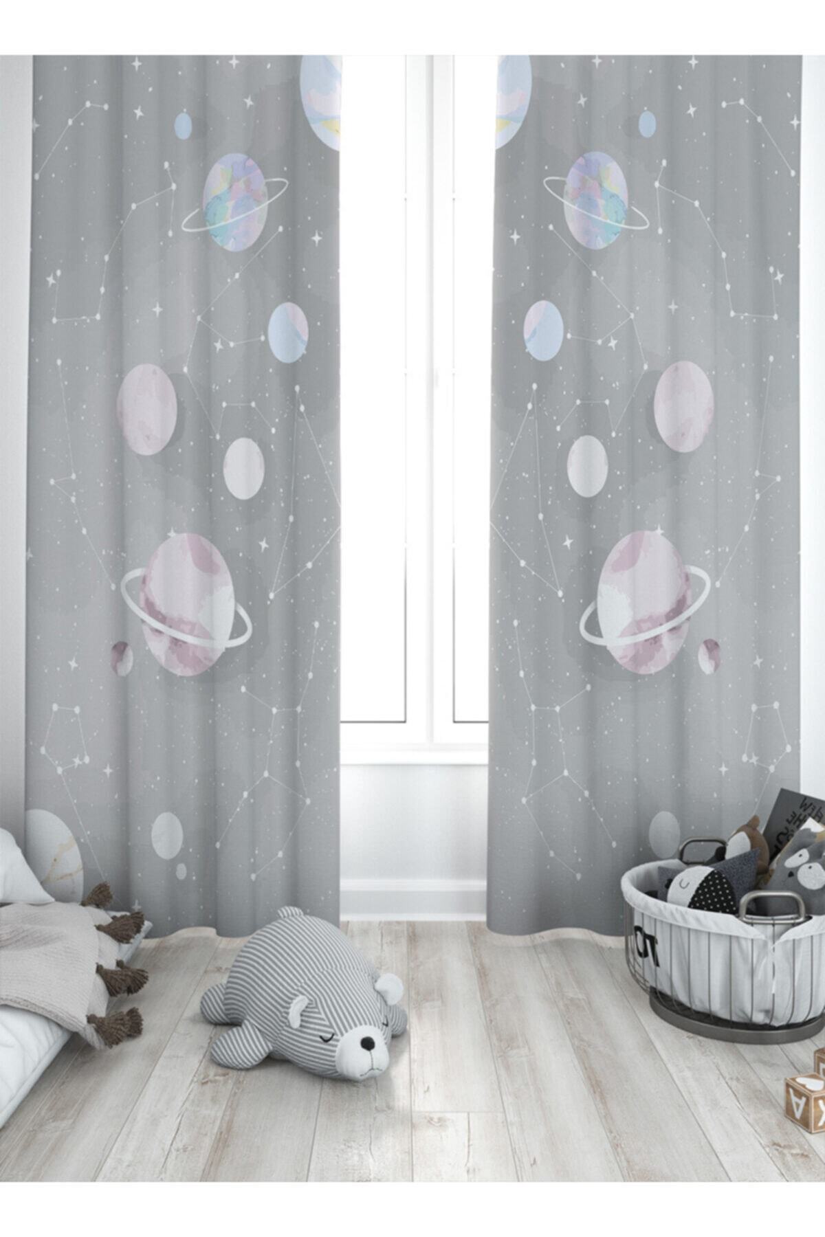 Ziu Kids Süet Dokulu Desenli Çocuk Odası Dekoratif Perde 5384