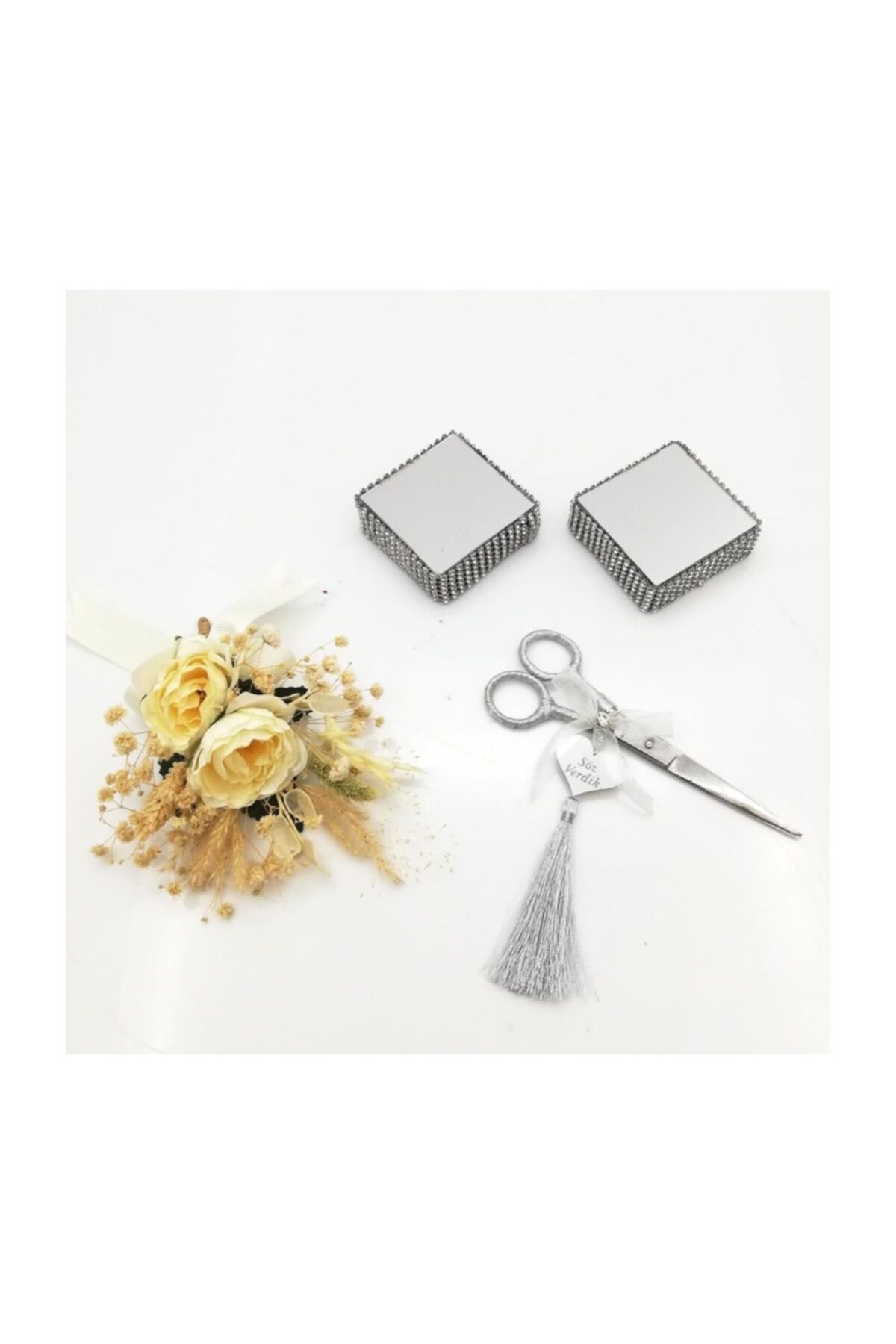 Lora Davet Söz Nişan Makas. Yüzüklük Ve Çiçek Takımı - Gümüş 53757