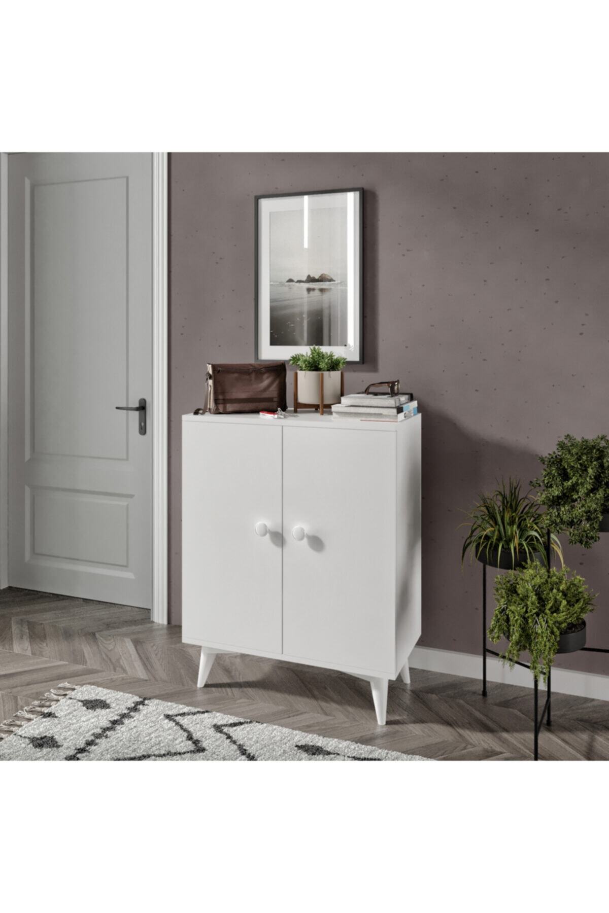 KZNHOME Lyra Mdf Ayakkabılık Çok Amaçlı Dolap - Beyaz