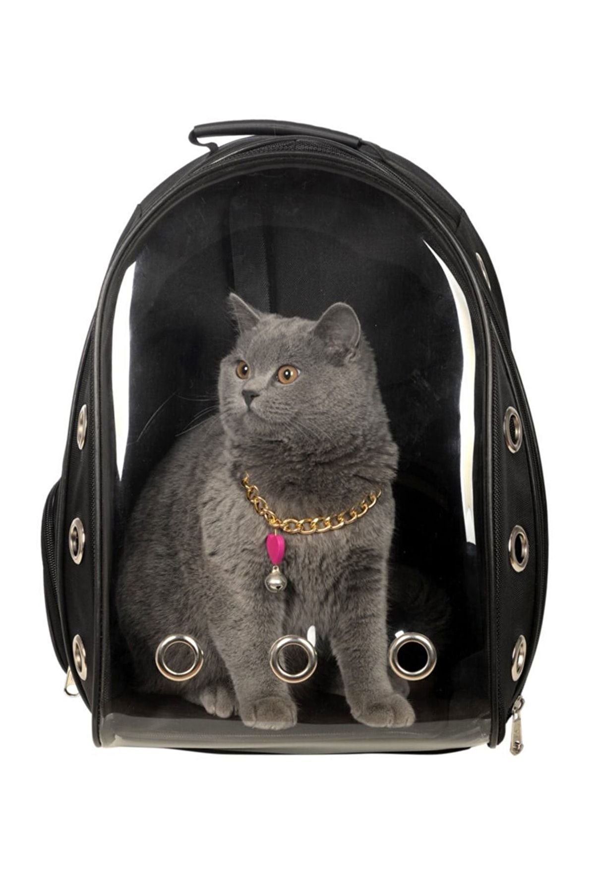 Case Club Astronot Model Kedi Köpek Taşıma Siyah Sırt Çantası Kırılmaz Şeffaf Pvc Su Geçirmez Kumaş