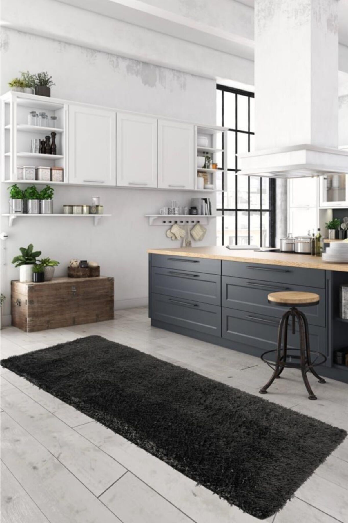 EUROBANO Home Ultra Yumuşak Kaymaz Tabanlı Siyah Sheepline Yıkanabilir Yolluk