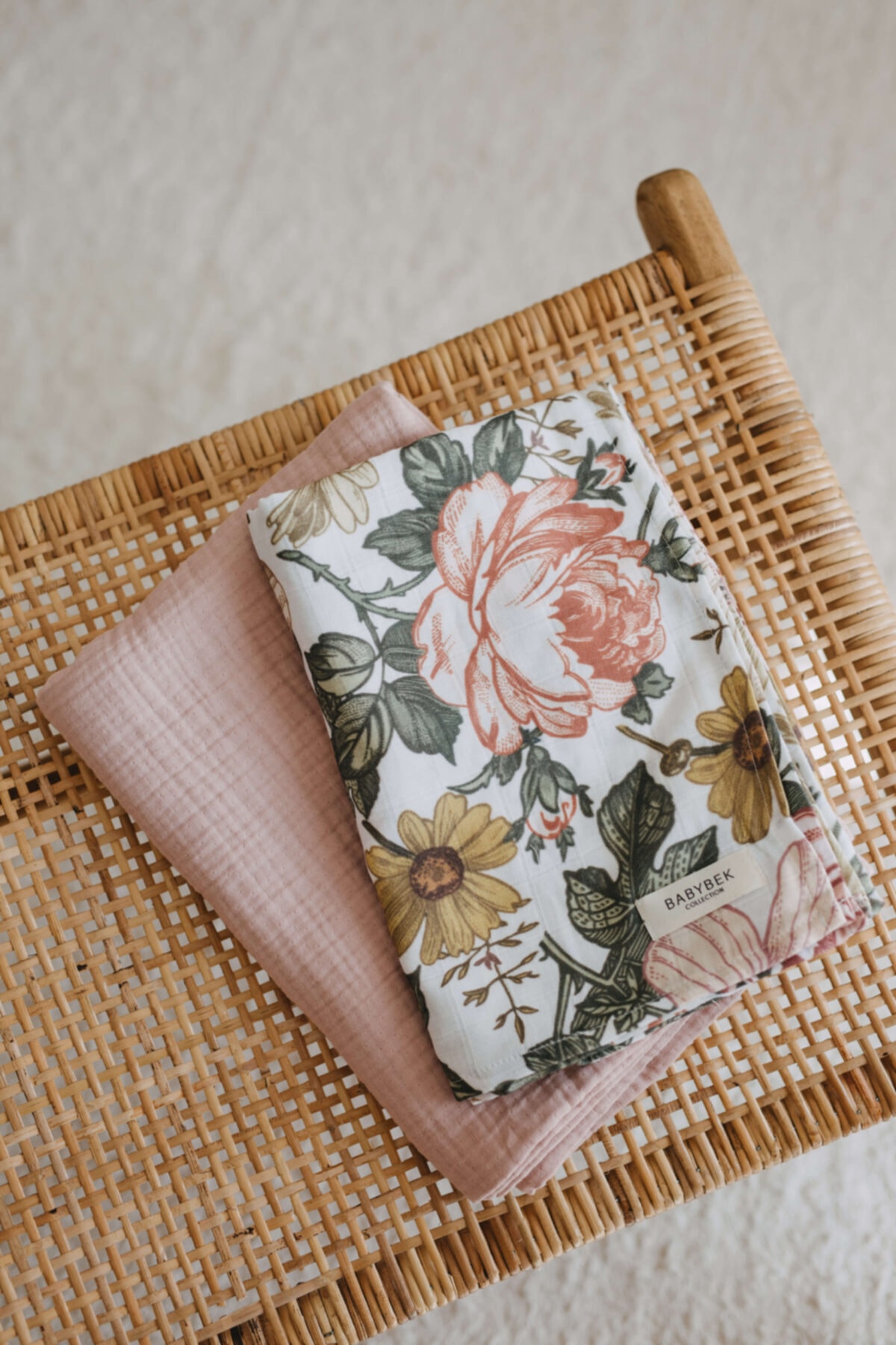 BABYBEK Organik Müslin Battaniye Ve Müslin Örtü Takımı / Pembe & Vintage Rose