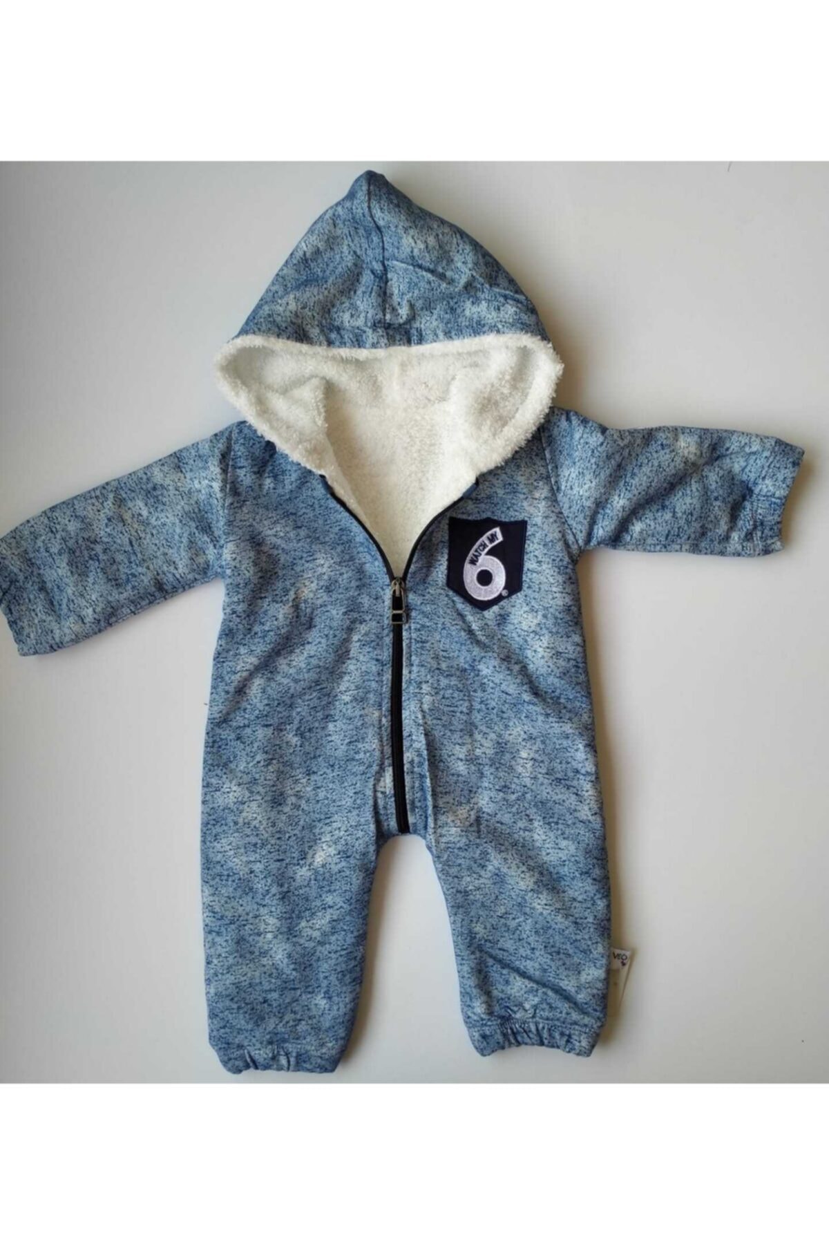 Veo Baby 3-12 Ay Esnek %100 Pamuk Özel Tasarım Mavi Bebek Kışlık Tulum