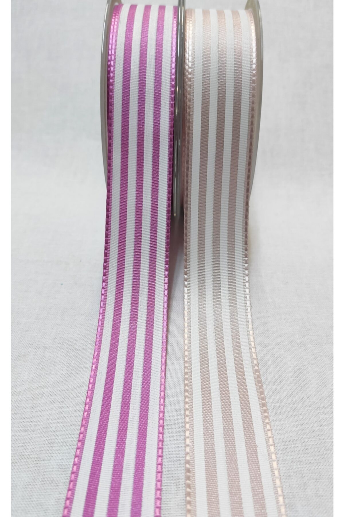 ATMACA TUHAFİYE 2,5 Cm Baskılı Tafta Kurdele - Çizgili Kurdele -pudra (1 Metre)